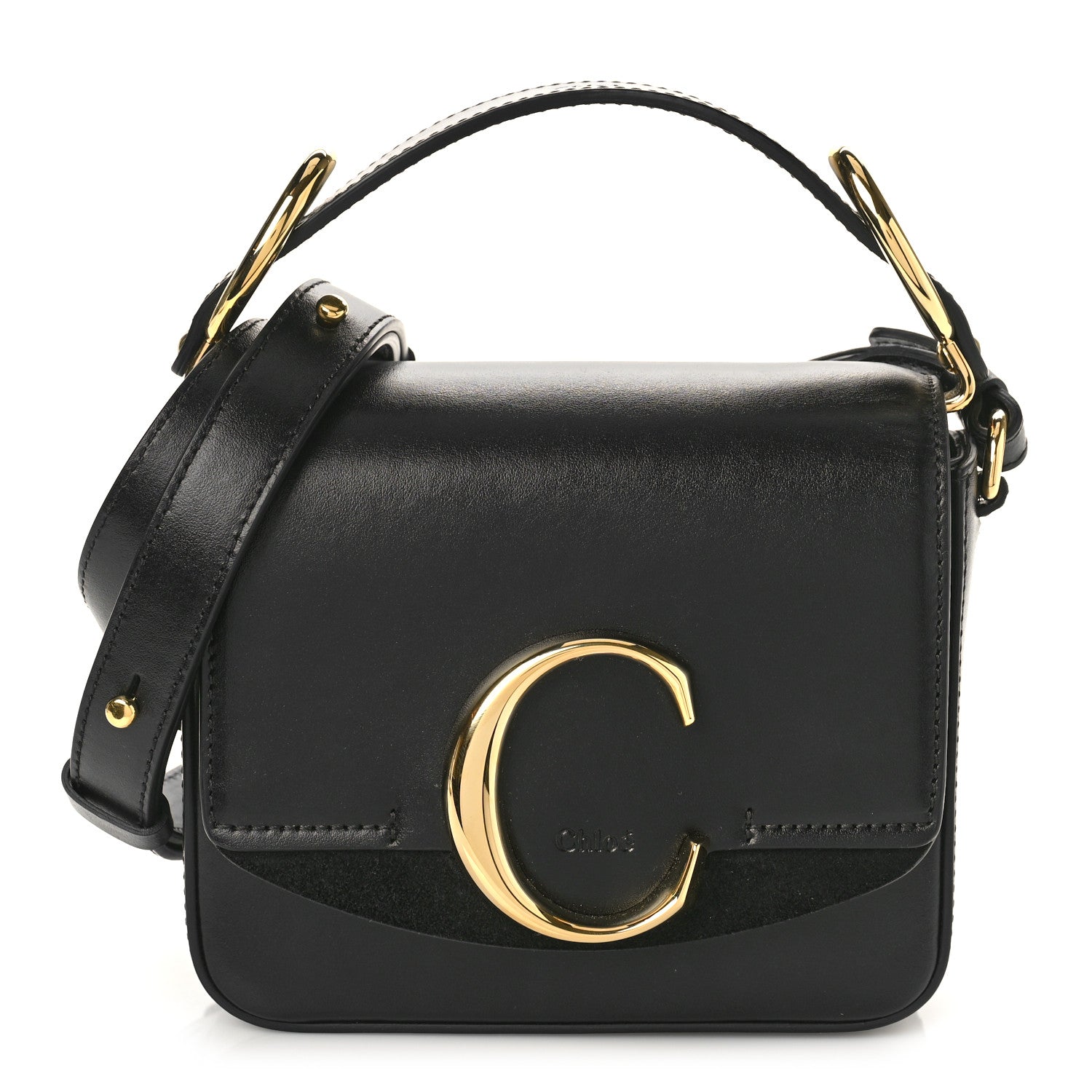 Chloe Shiny Calfskin Suede Mini C Double Carry Black 1 of 8