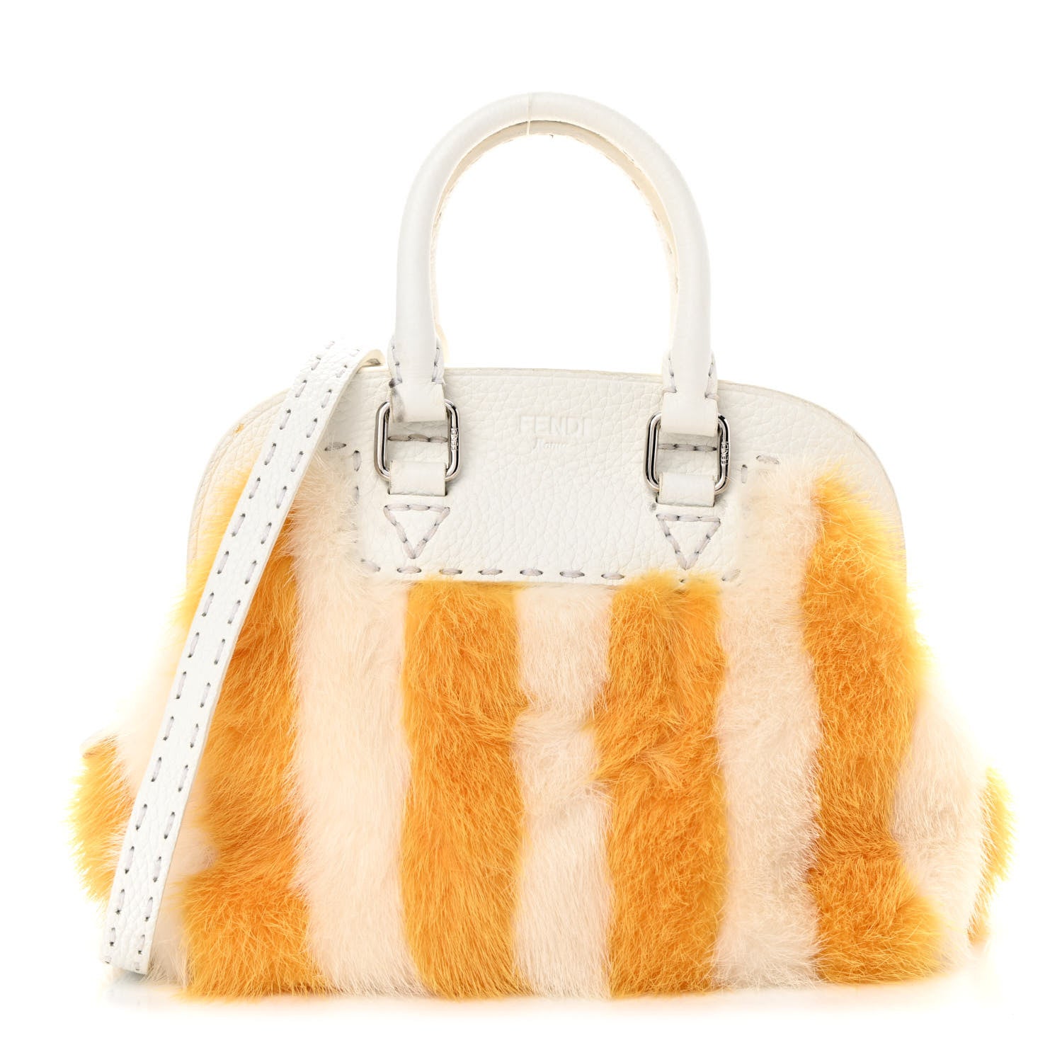 Fendi Mink Fur Cuoio Romano Selleria Pequin Mini Adele Bag Yellow White 1 of 15