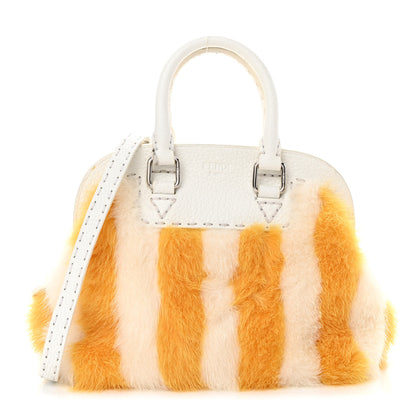 Fendi Mink Fur Cuoio Romano Selleria Pequin Mini Adele Bag Yellow White 1 of 15