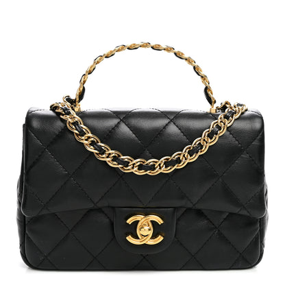 Chanel Shiny Lambskin Quilted Golden Links Top Handle Flap Black 1 of 10