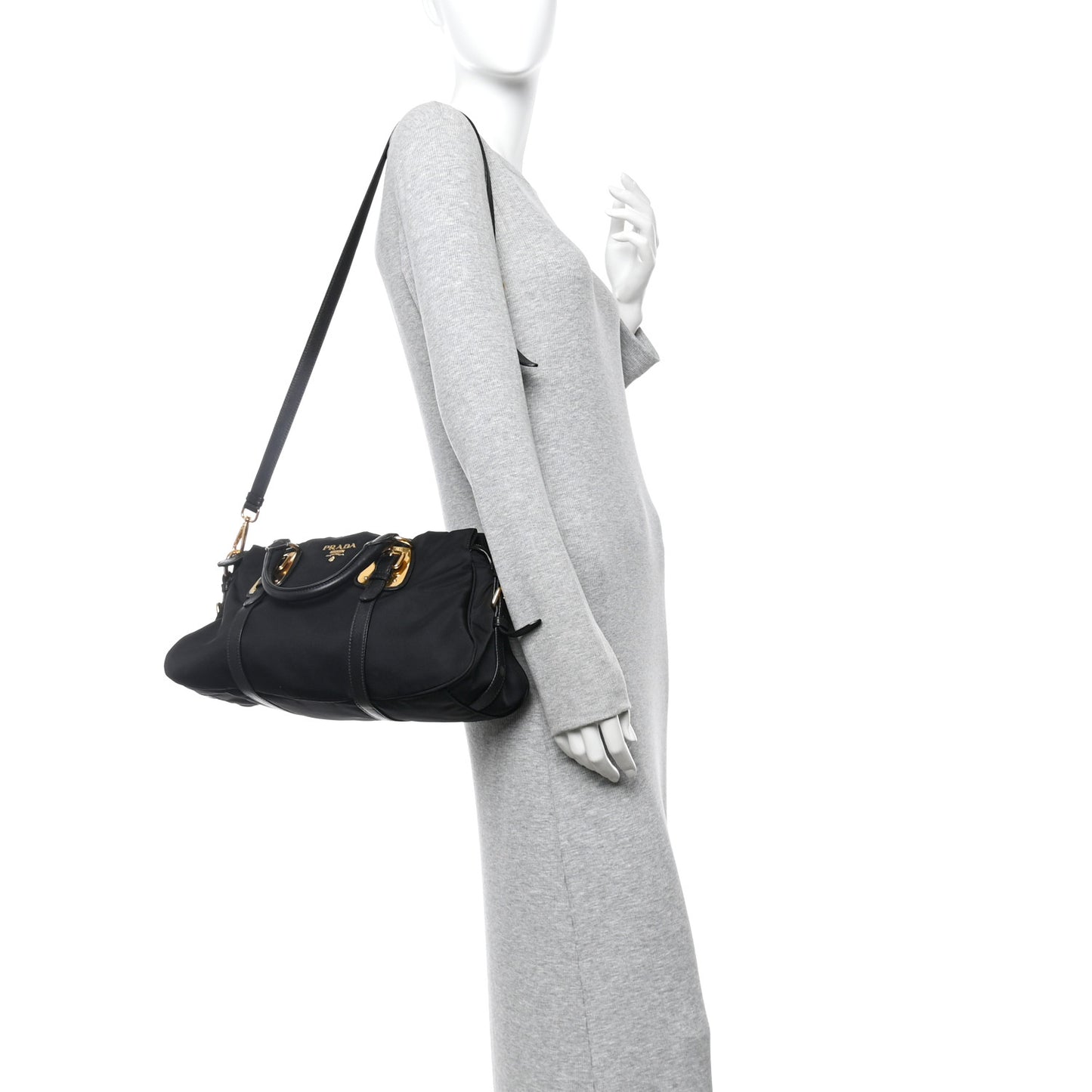 Tessuto Nylon Soft Calfskin Shopping Satchel Black