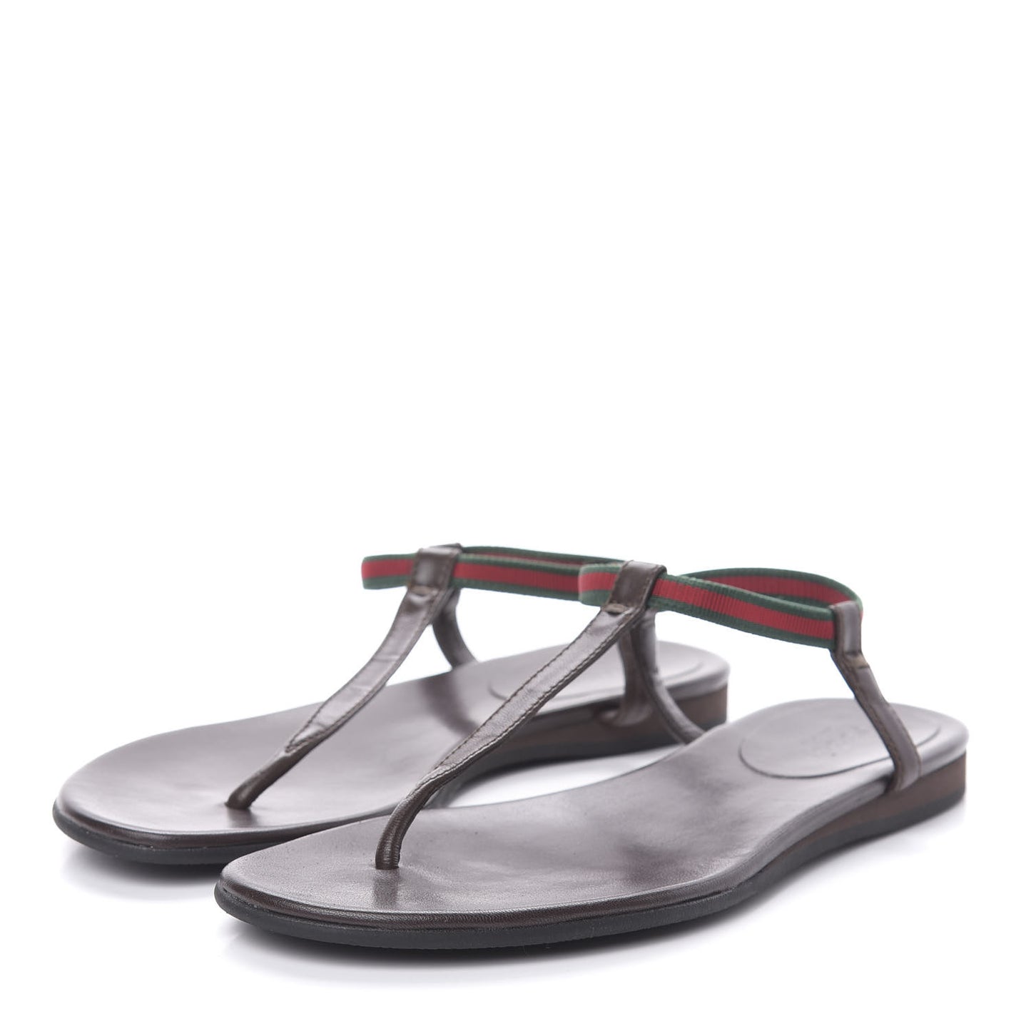 Calfskin Web Thong Sandals 35.5 Brown