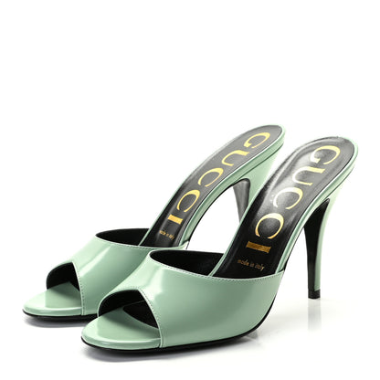 Gucci Polished Calfskin Scarlet Mid Heel Slide Sandals 38 Aqua Green 2 of 10