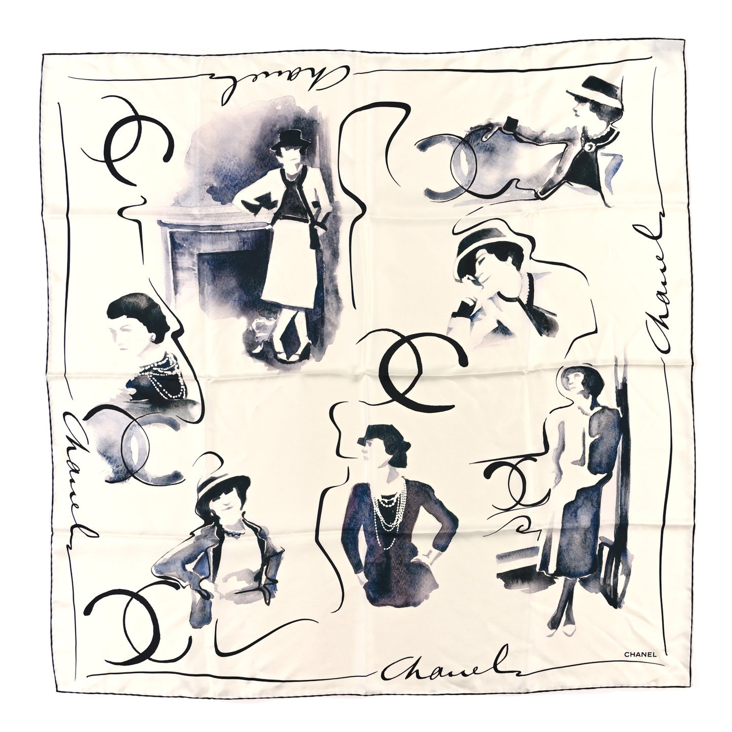 Silk Coco CC Square Scarf Black Ivory