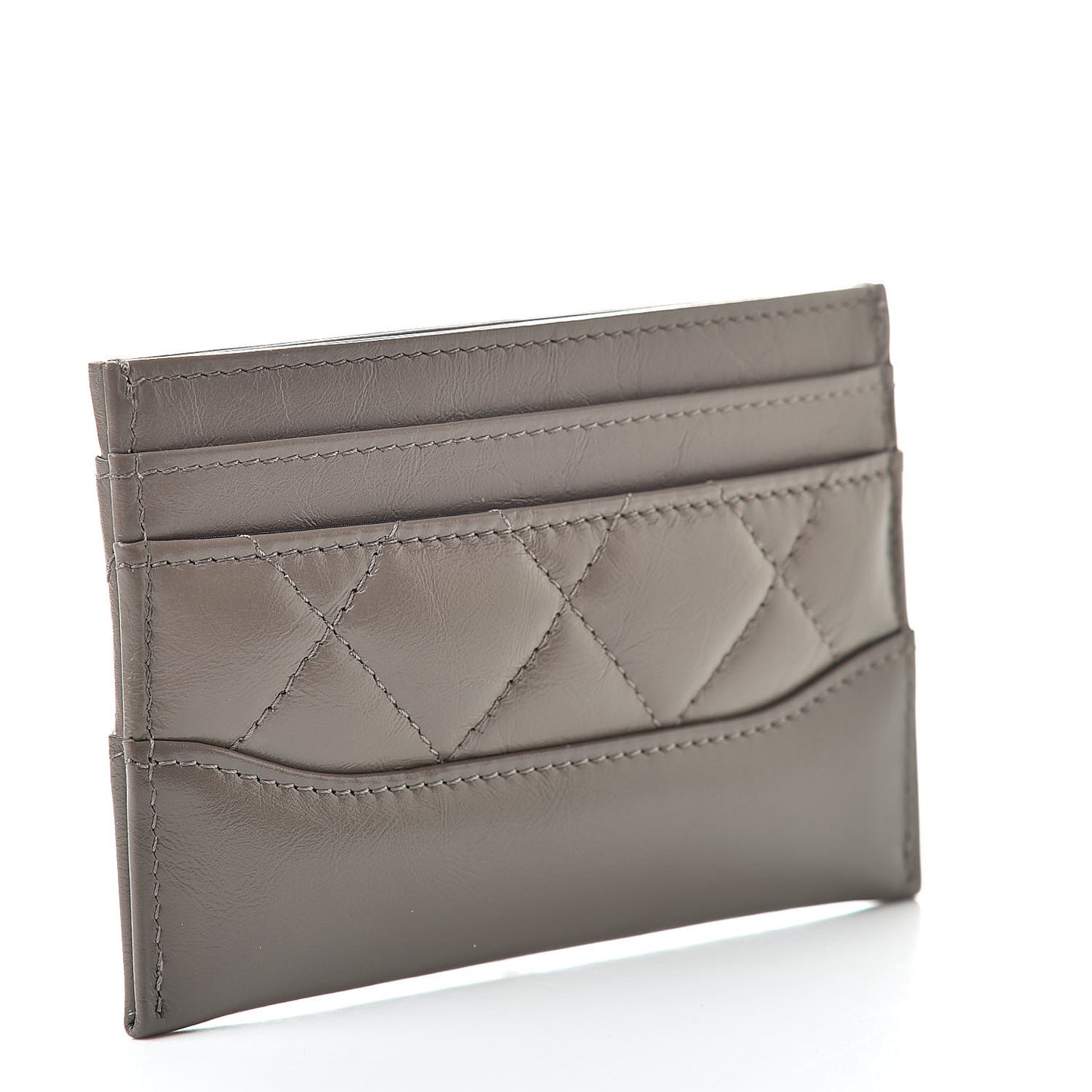 Aged Calfskin Quilted Gabrielle Card Holder Wallet Grey