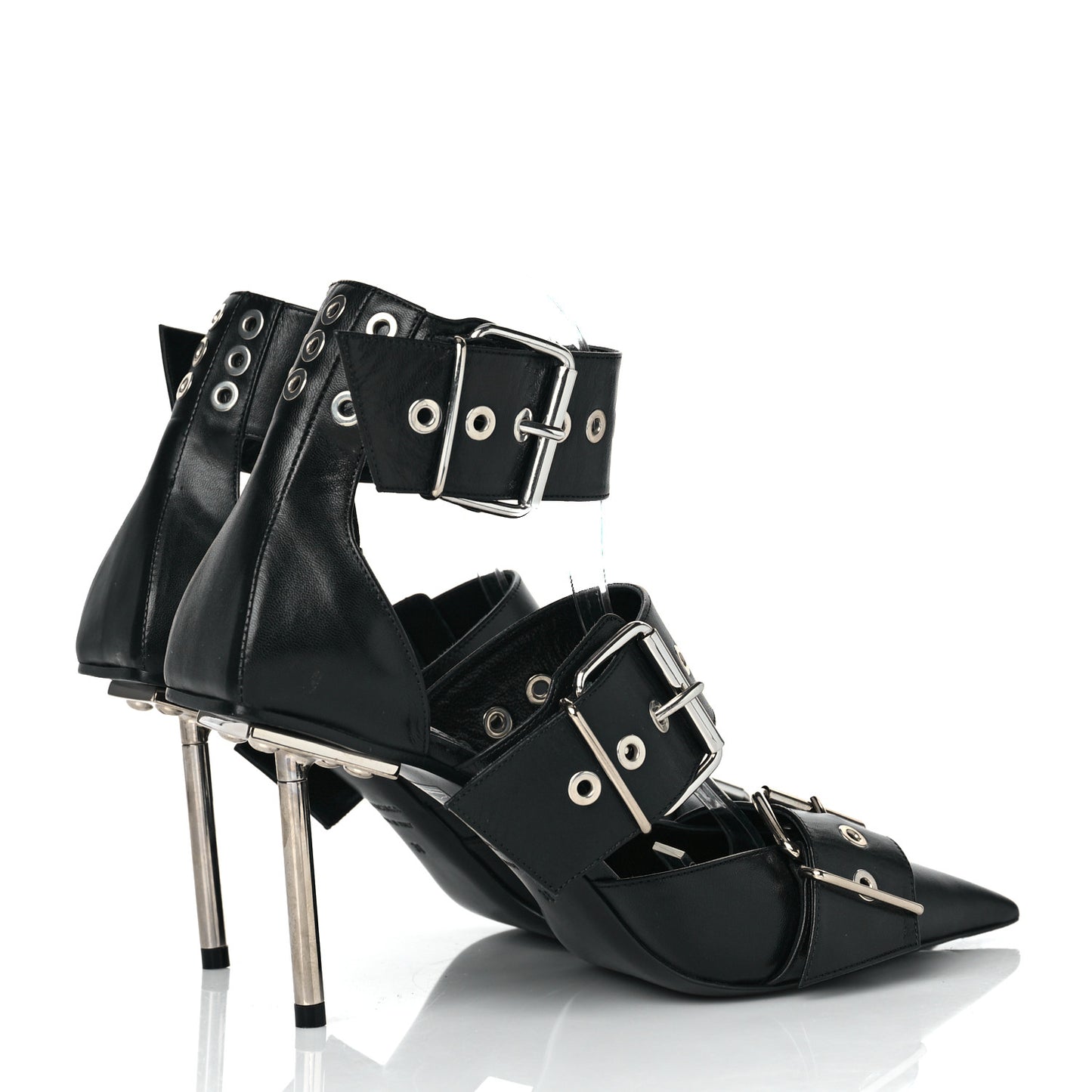 Shiny Kidskin Point Toe Buckle Pumps 38 Black