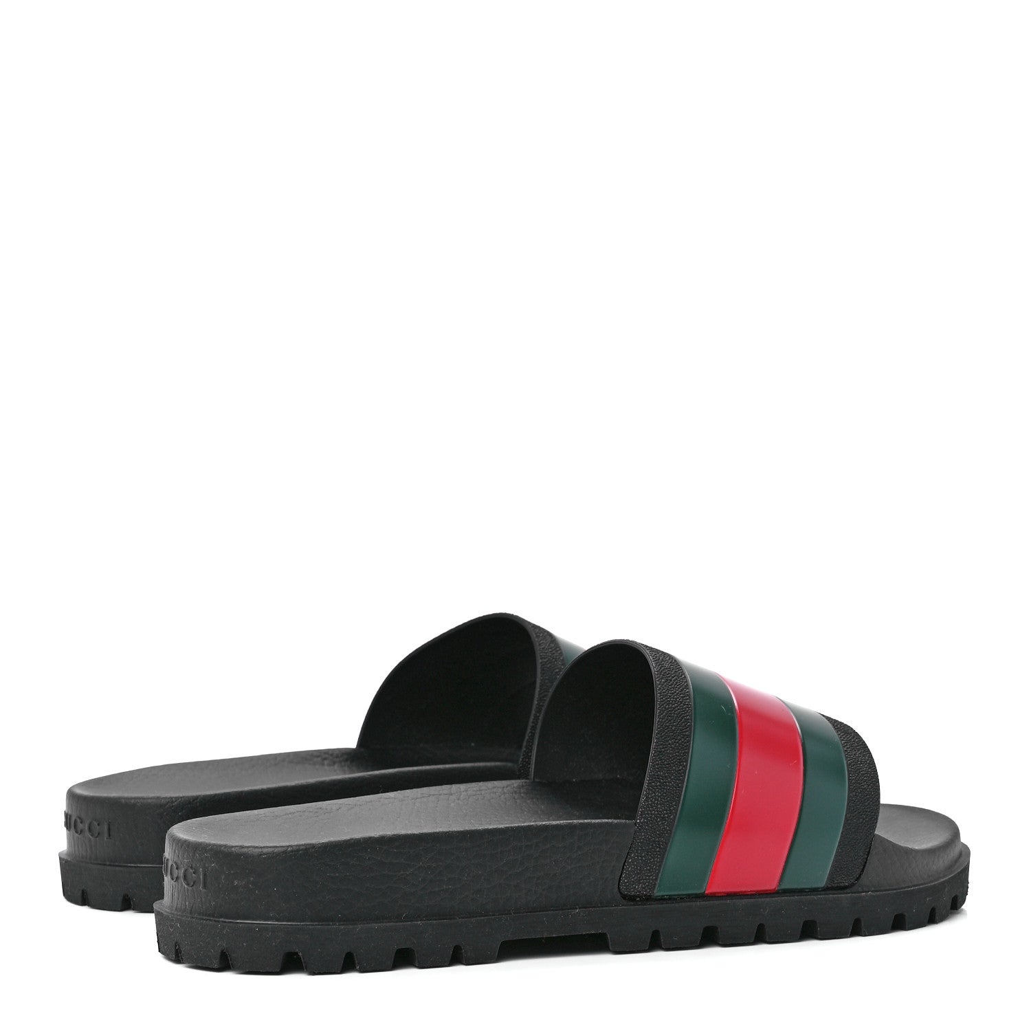 Gucci Rubber Web Mens Lug Sole Slide Sandals 13 Black Green Red 4 of 7