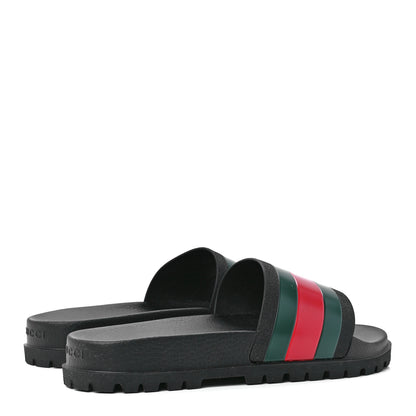 Gucci Rubber Web Mens Lug Sole Slide Sandals 13 Black Green Red 4 of 7