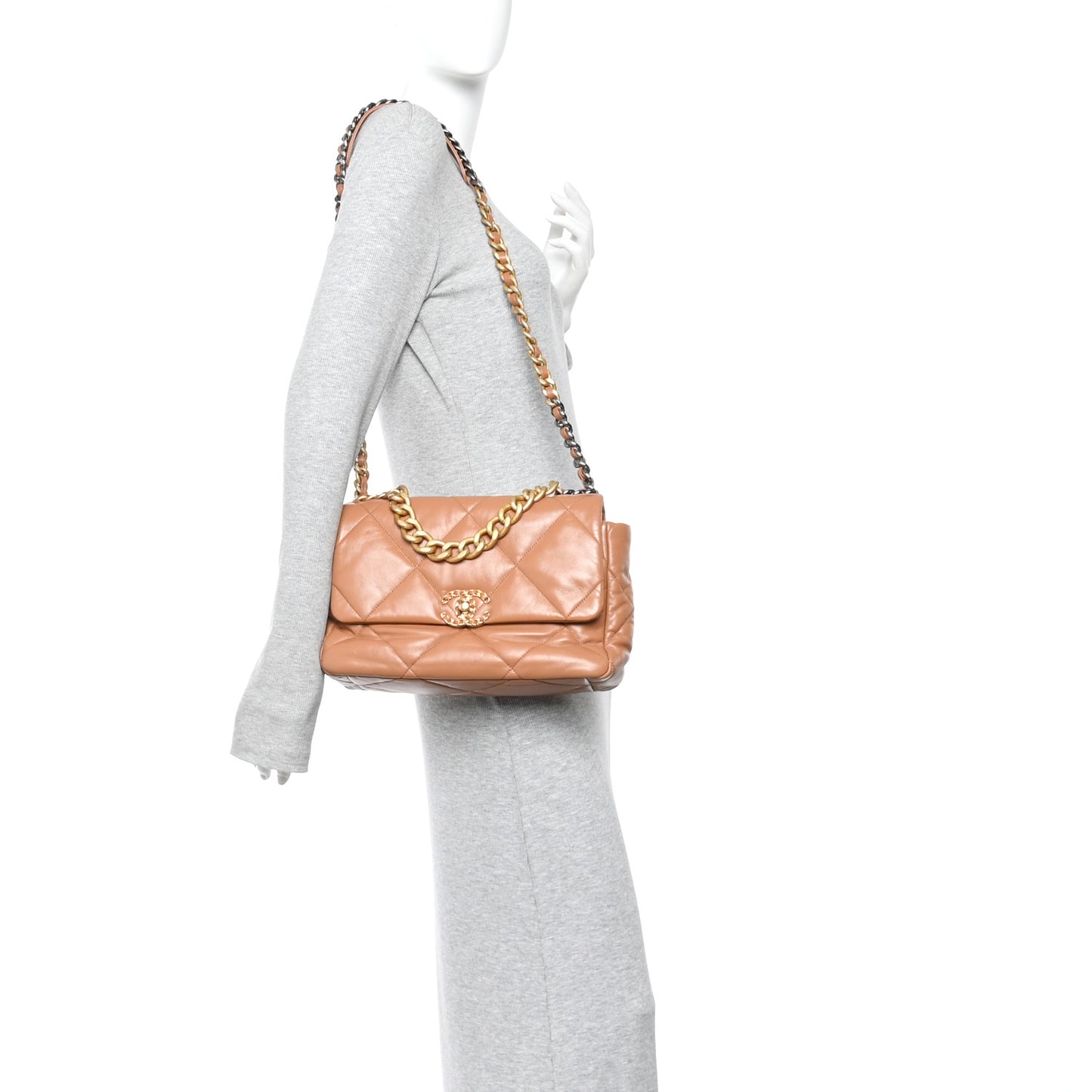 Lambskin Quilted Large Chanel 19 Flap Brown