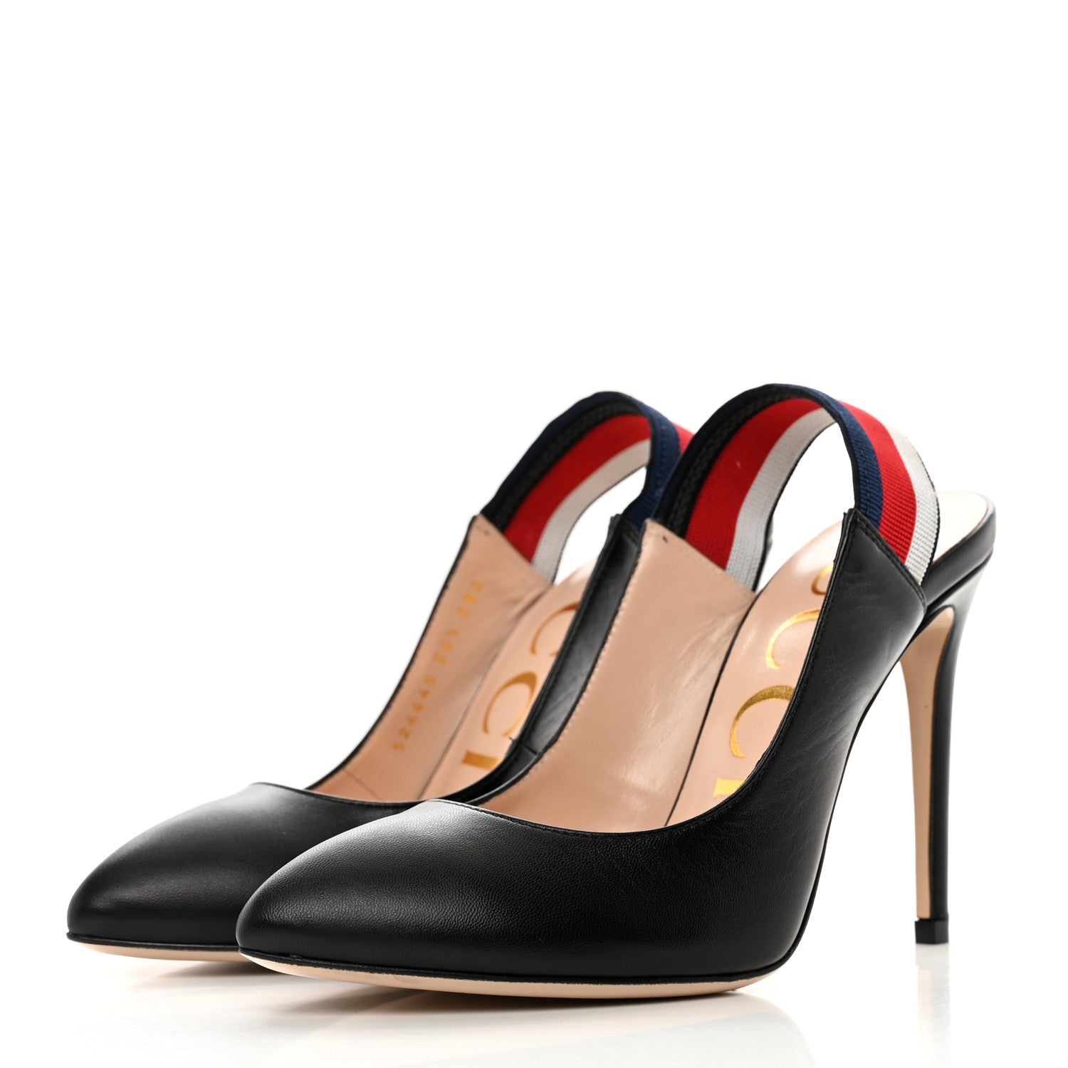Gucci Malaga Kid Web Sylvie High Heel Slingback Pumps 36.5 Black 3 of 9