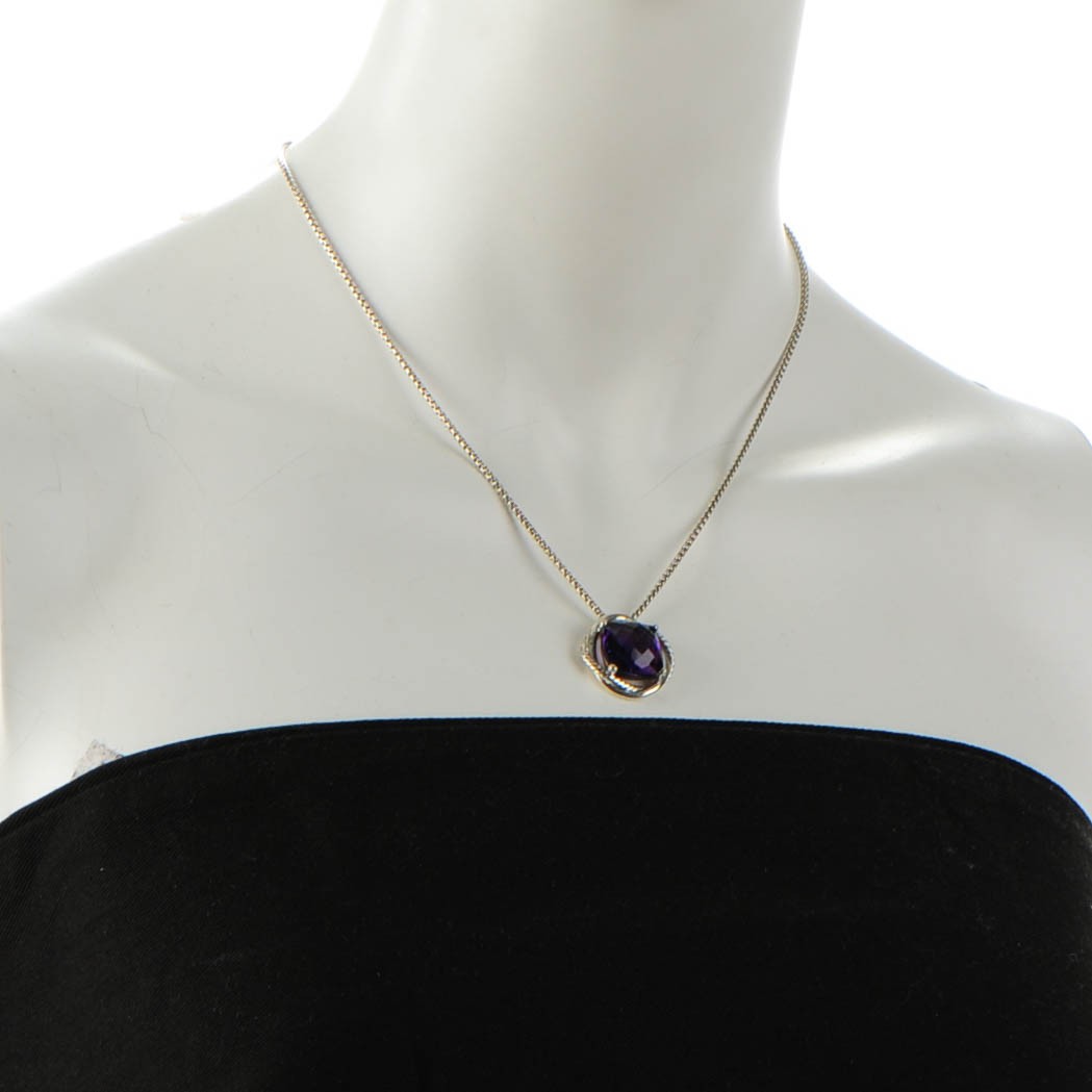 Sterling Silver Amethyst 14mm Infinity Pendant Necklace