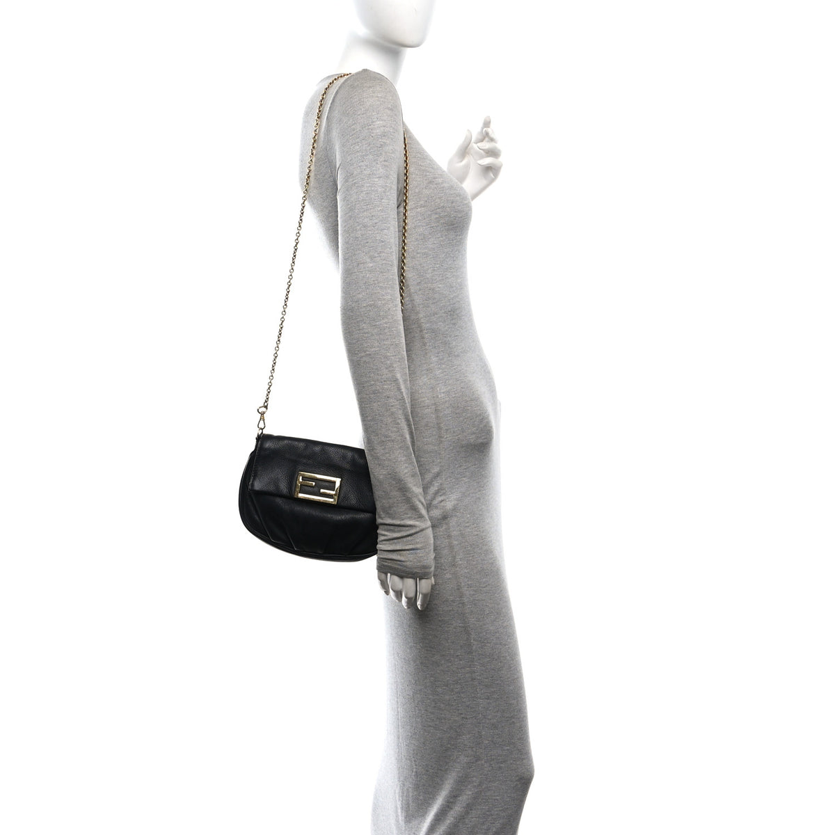 Fendi Vitello Flamingo Fendista Pouchette Crossbody Black 2 of 12
