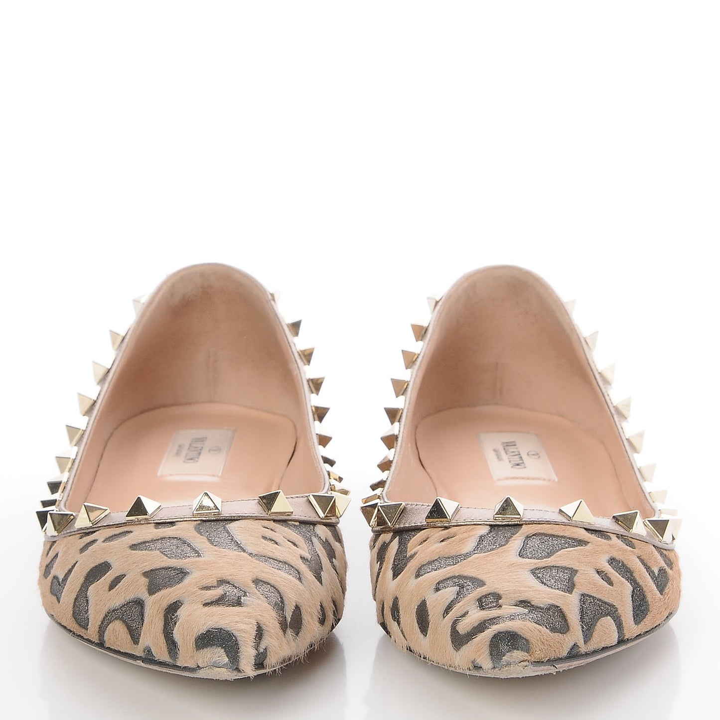 Calf Hair Leopard Print Rockstud Ballerina Flats 38 Fucile Al Campion