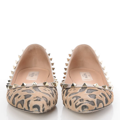 Valentino Garavani Calf Hair Leopard Print Rockstud Ballerina Flats 38 Fucile Al Campion 2 of 23