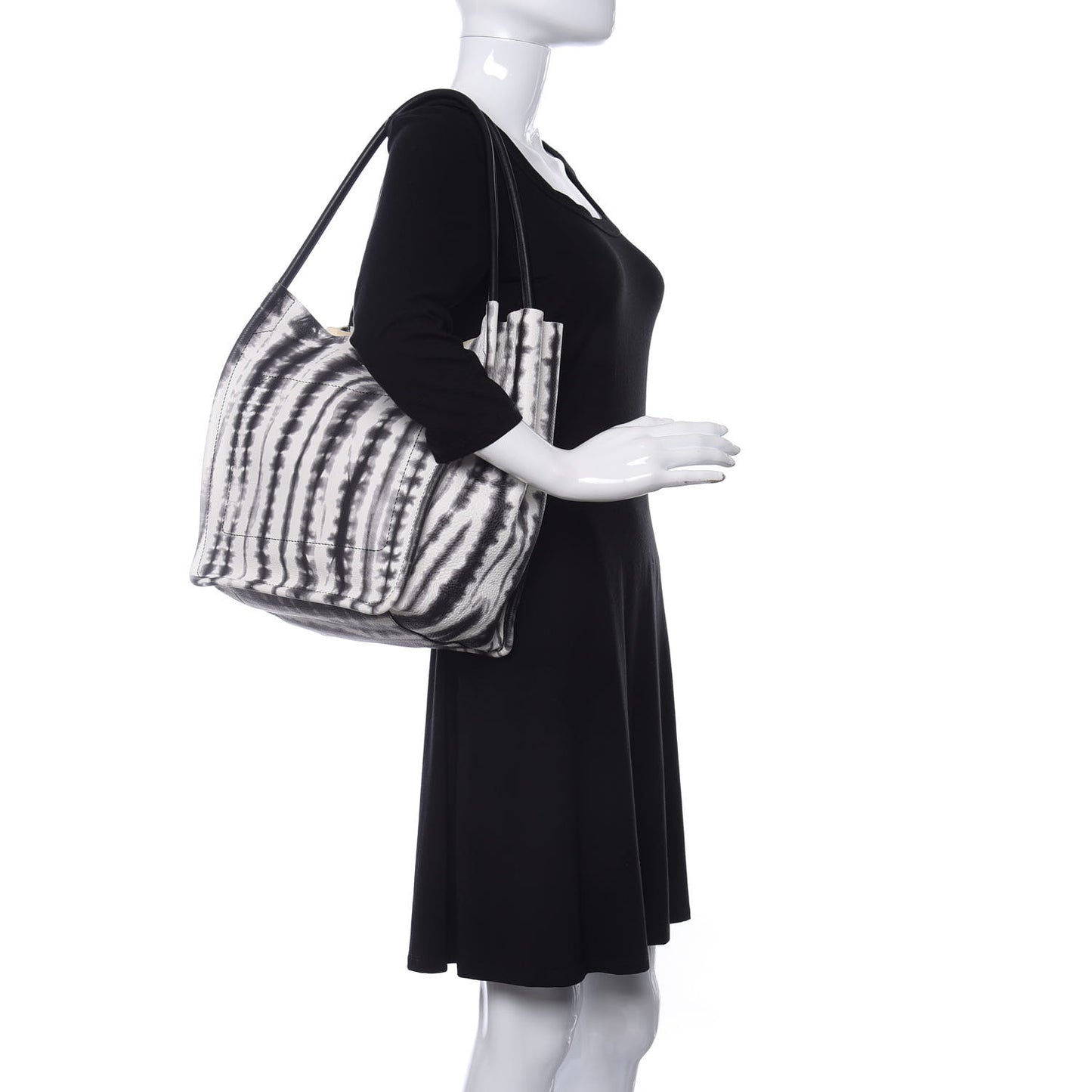 Grained Calfskin Large Tie Dye Tote Black White