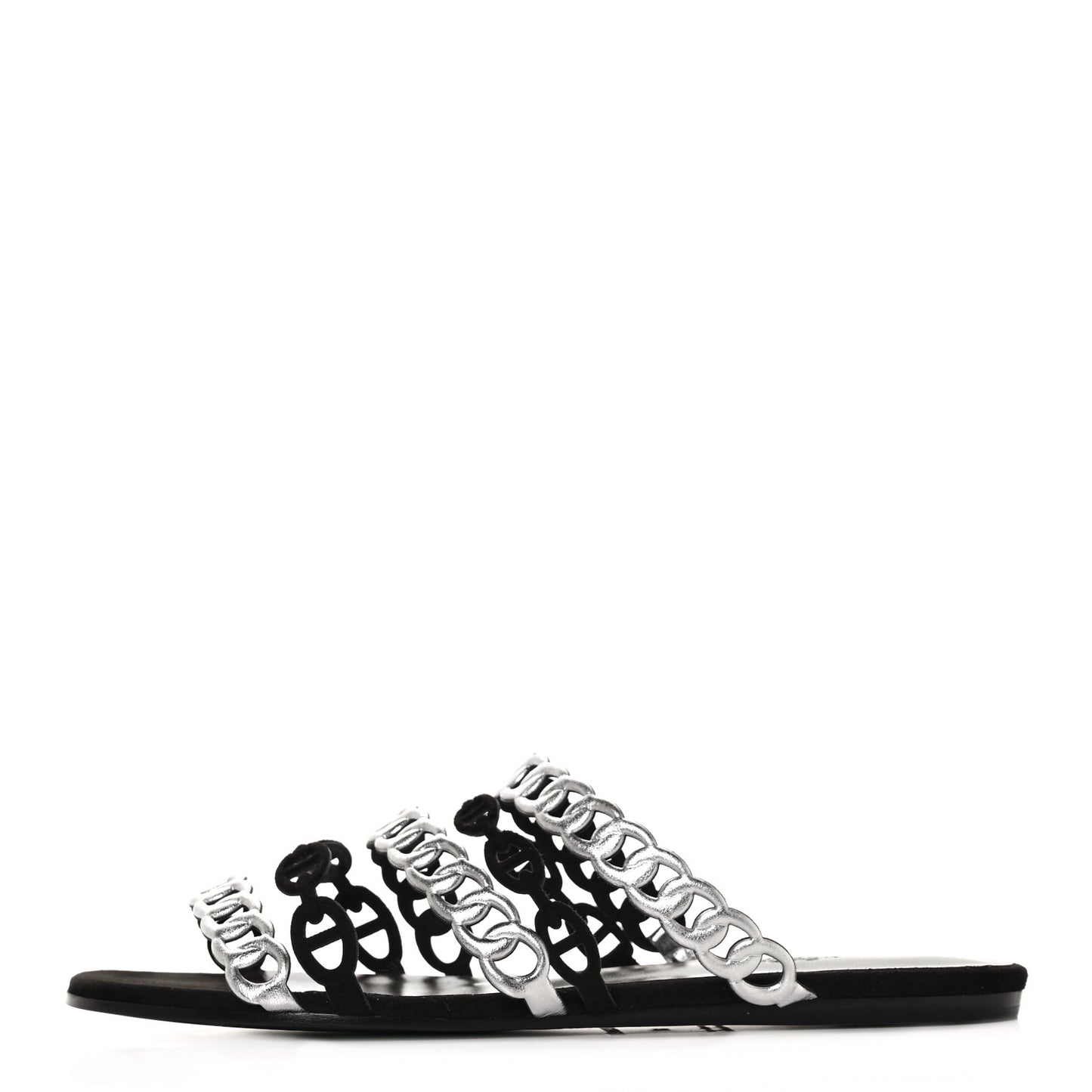 Metallic Nappa Suede Chaine d'Ancre Nude Sandals 39 Black Gris Argente
