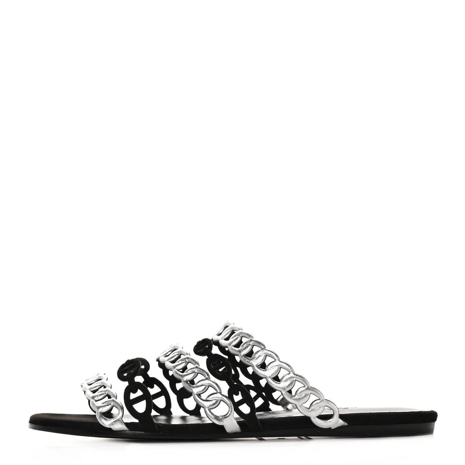 Hermes Metallic Nappa Suede Chaine d'Ancre Nude Sandals 39 Black Gris Argente 2 of 14