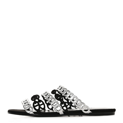 Hermes Metallic Nappa Suede Chaine d'Ancre Nude Sandals 39 Black Gris Argente 2 of 14