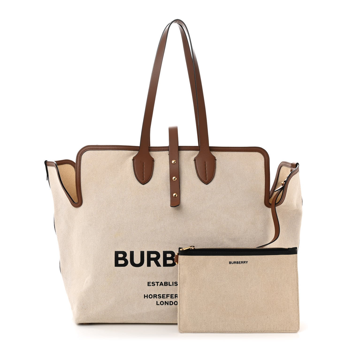 Burberry Cotton Canvas Calfskin Large Soft Belted Tote Bag Natural 3 of 13