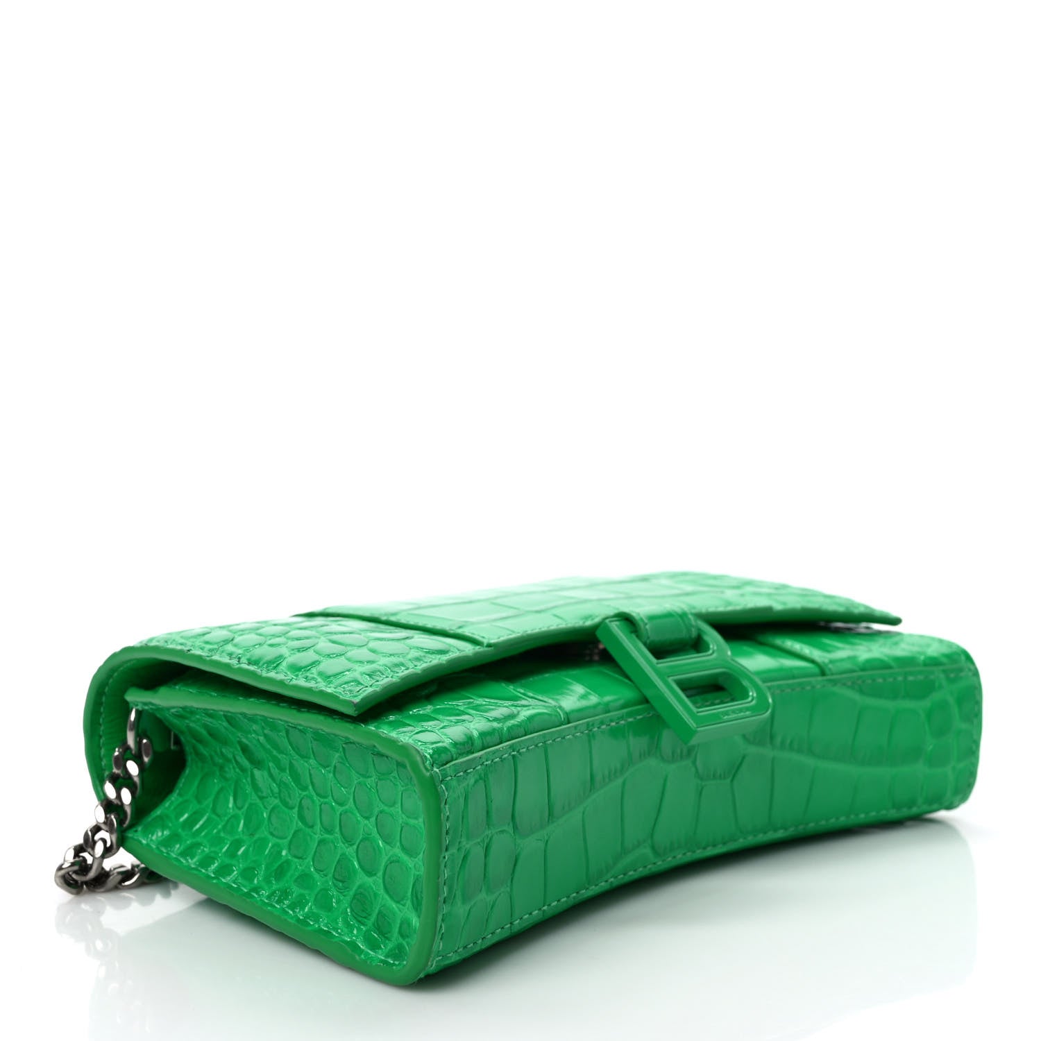 Balenciaga Shiny Calfskin Crocodile Embossed Hourglass Chain Bag Vivid Green 4 of 9