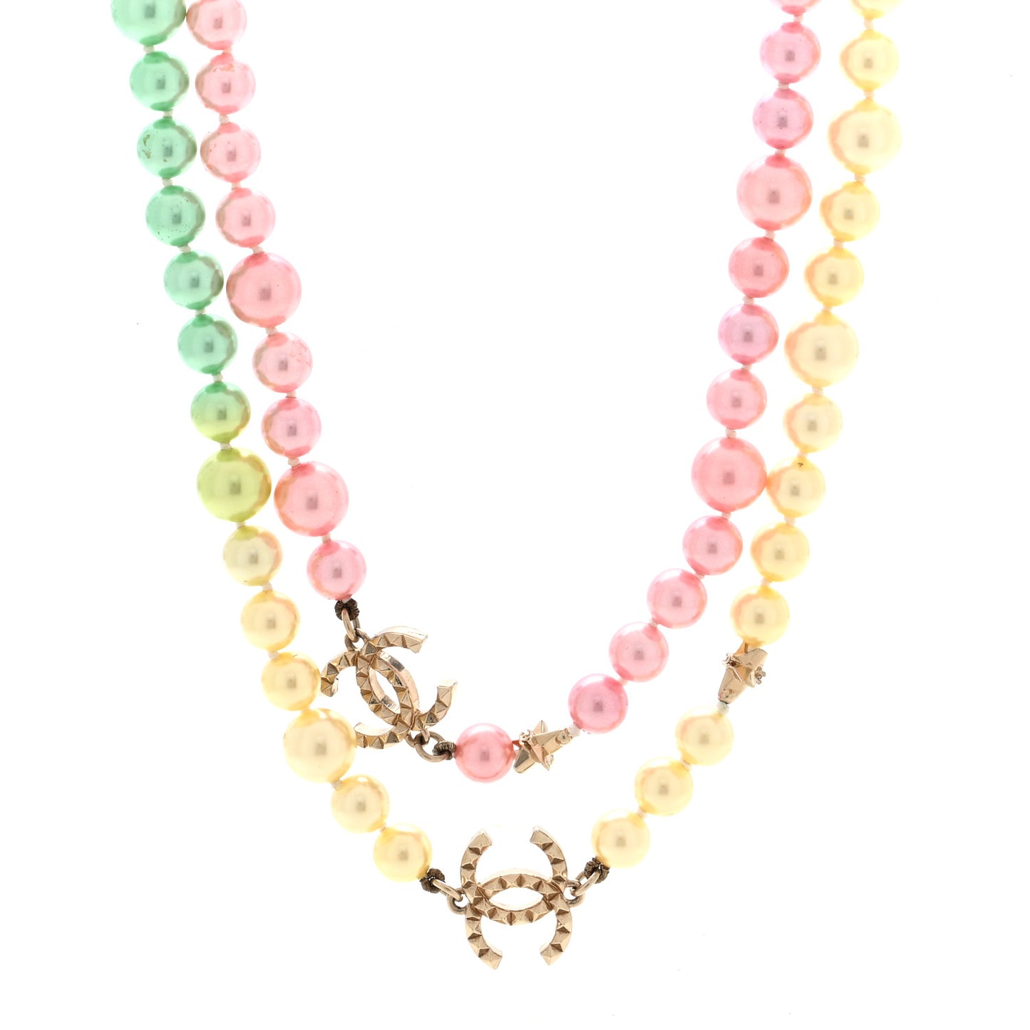 Beaded Pearl CC Long Strand Necklace Gold Multicolor
