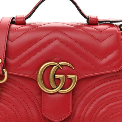 Gucci Calfskin Matelasse Mini GG Marmont Top Handle Shoulder Bag Hibiscus Red 8 of 12