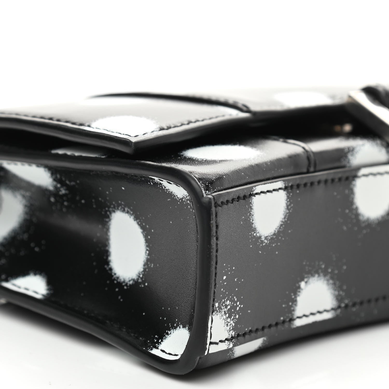 Balenciaga Shiny Box Calfskin Polka Dot Hourglass Chain Bag Black White 8 of 9
