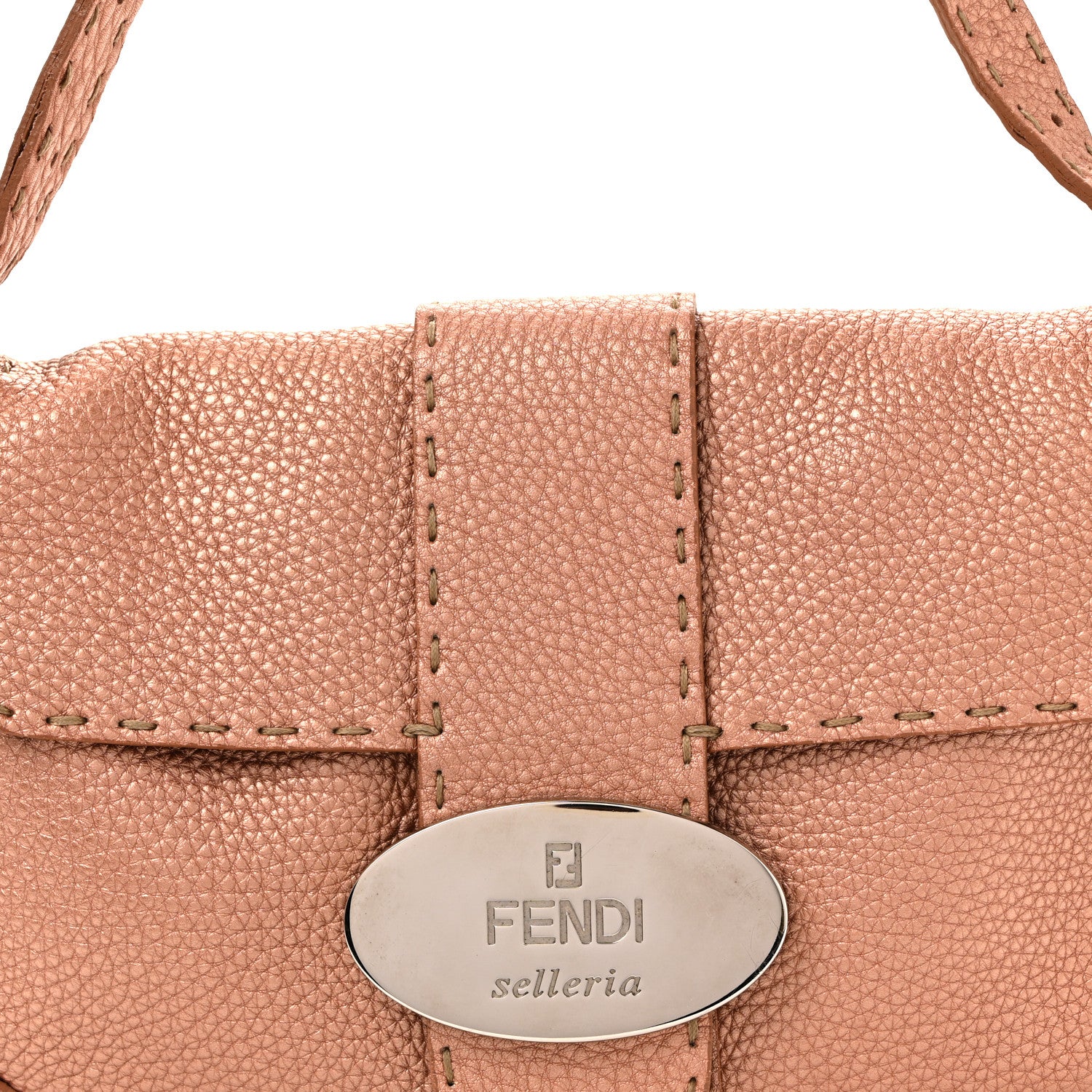 Fendi Metallic Calfskin Romano Selleria Flap Bag Bronzo 8 of 12