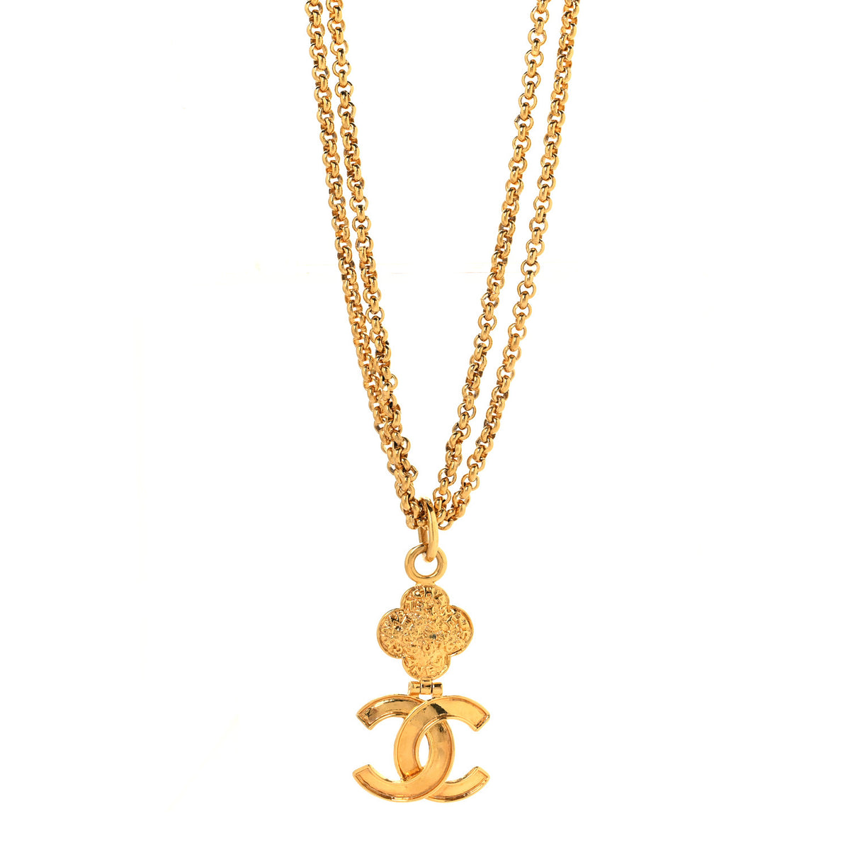 Metal CC Clover Pendant Necklace Gold