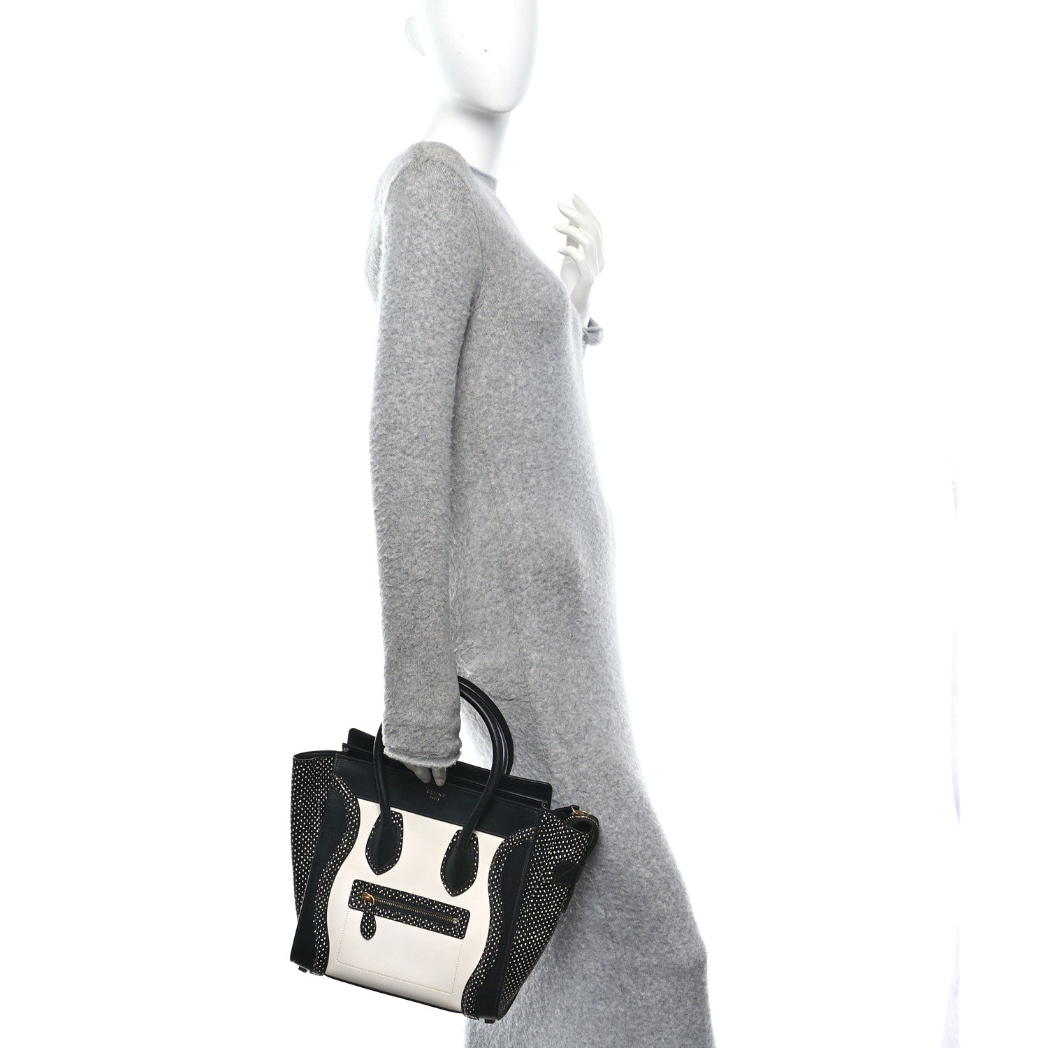 Celine Polka Dot Snakeskin Smooth Calfskin Micro Luggage Black White 2 of 10