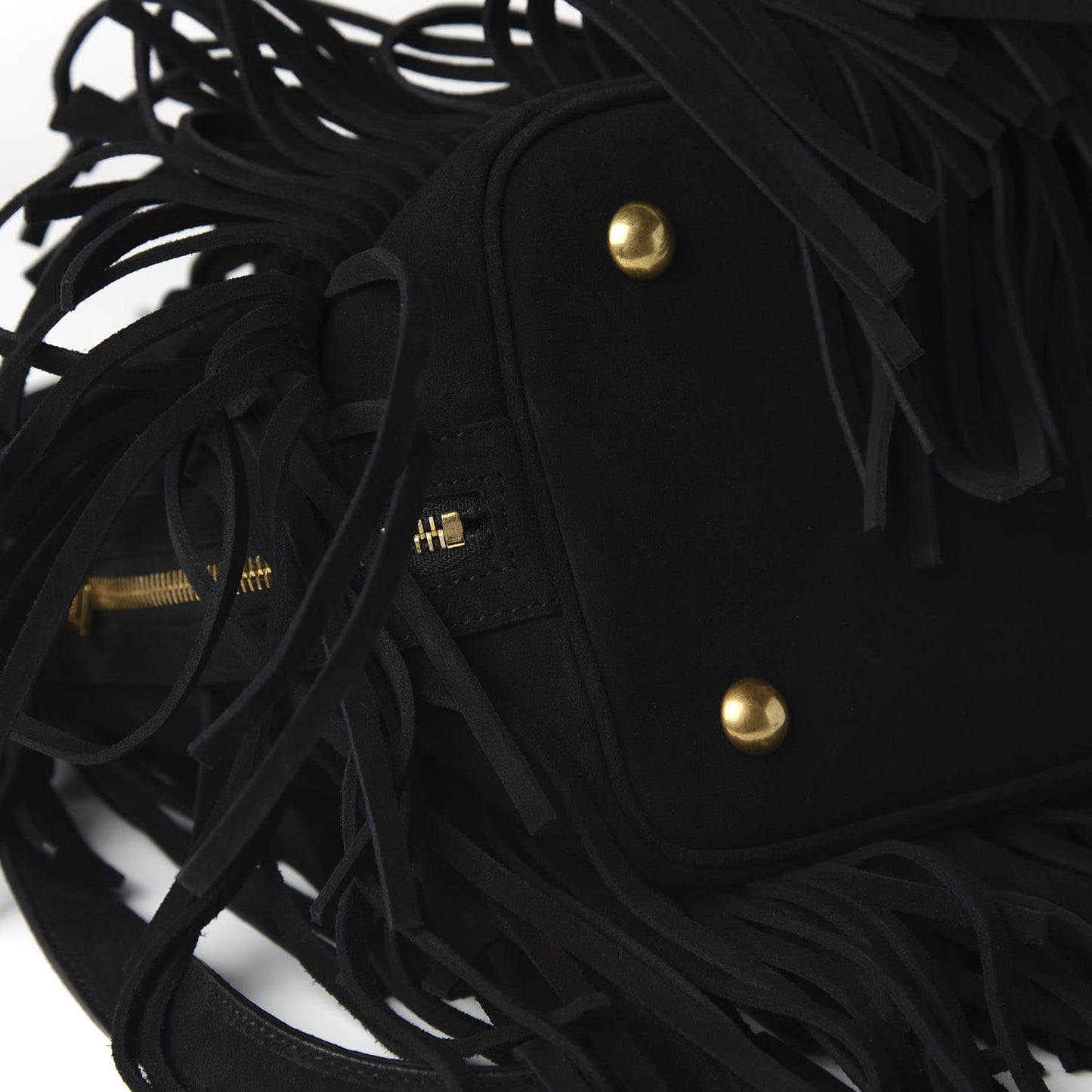 Suede Calfskin Medium Emmanuelle Fringe Bucket Bag Black