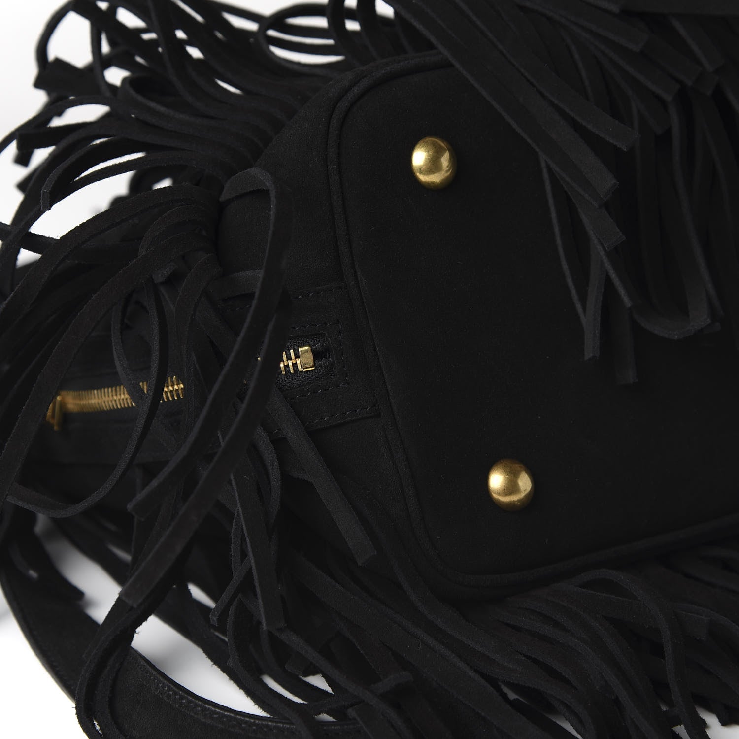 Saint Laurent Suede Calfskin Medium Emmanuelle Fringe Bucket Bag Black 6 of 9