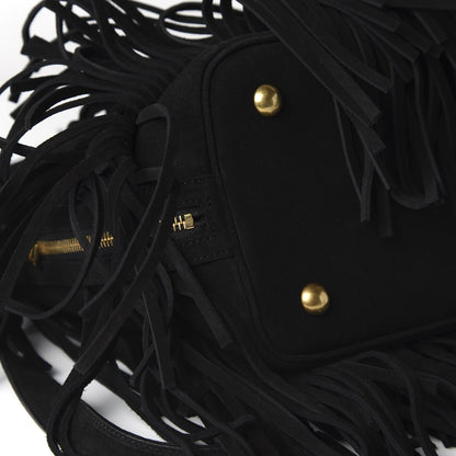 Saint Laurent Suede Calfskin Medium Emmanuelle Fringe Bucket Bag Black 6 of 9