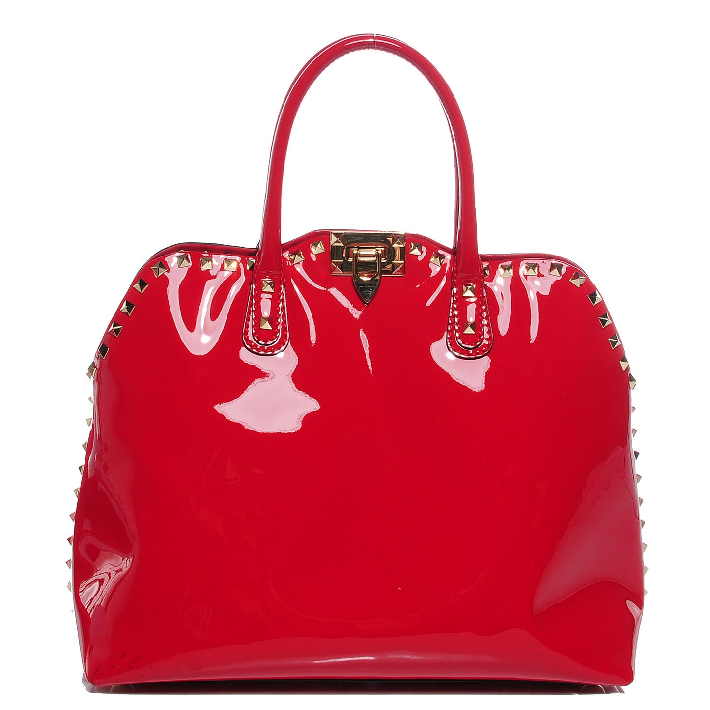 Patent Rockstud Dome Satchel Red