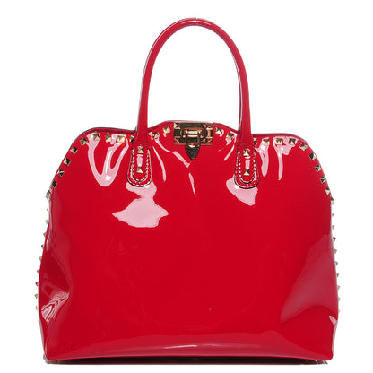 Valentino Garavani Patent Rockstud Dome Satchel Red 1 of 7