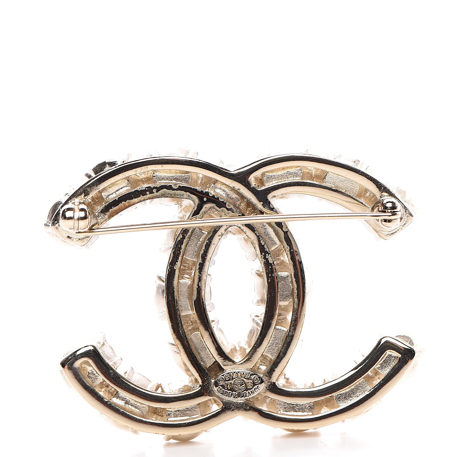 Chanel Pearl Crystal CC Brooch Light Pink Gold 2 of 4
