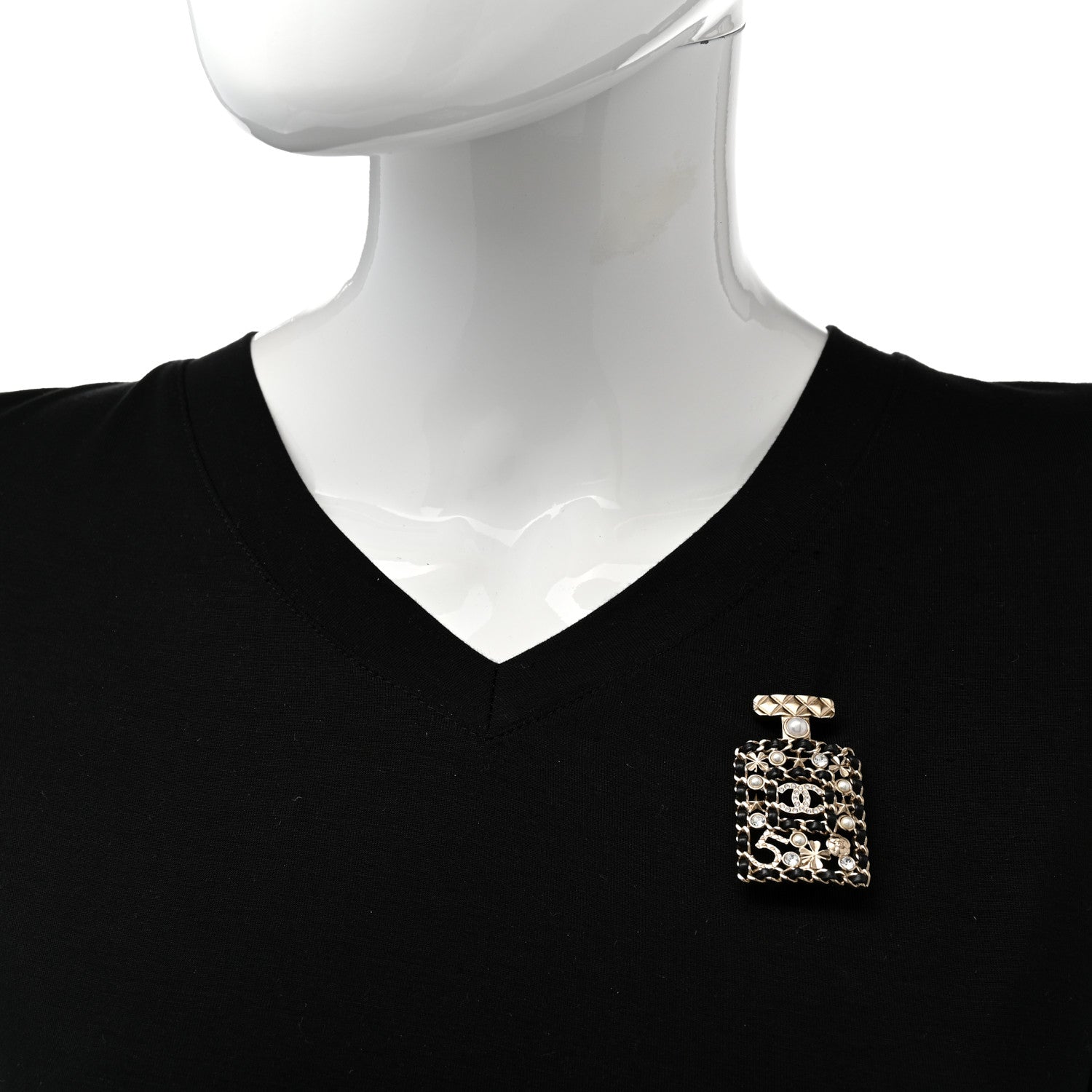 Chanel Lambskin Pearl Quilted Chain CC Perfume Bottle Brooch Gold 2 of 5