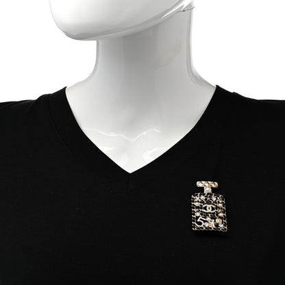 Chanel Lambskin Pearl Quilted Chain CC Perfume Bottle Brooch Gold 2 of 5