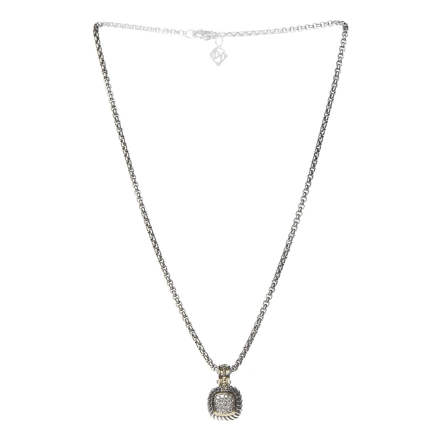 David Yurman Sterling Silver 18K Gold Diamond 7mm Albion Enhancer Pendant Necklace 3 of 6