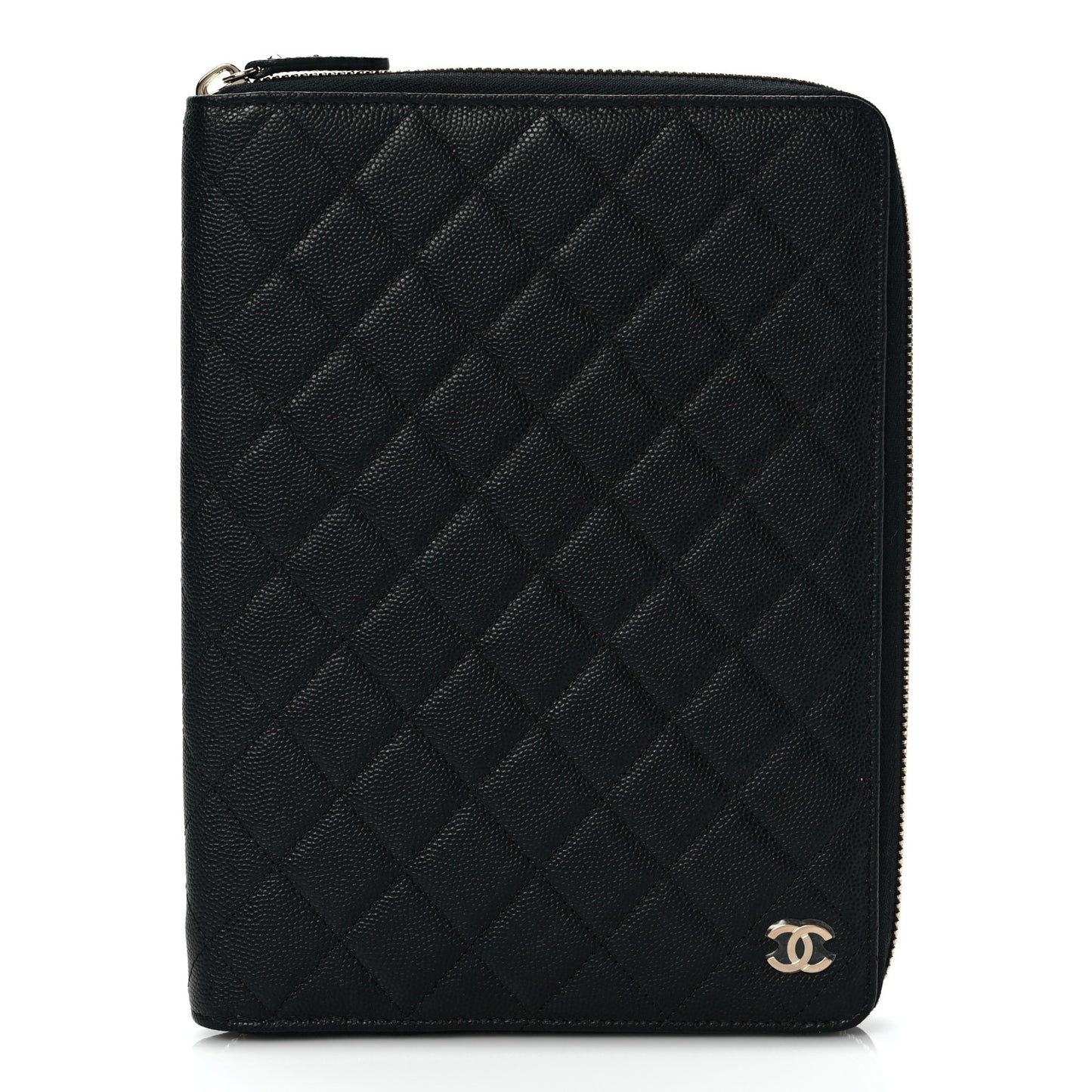 Caviar Quilted Zip Around Notebook Agenda Cover Black