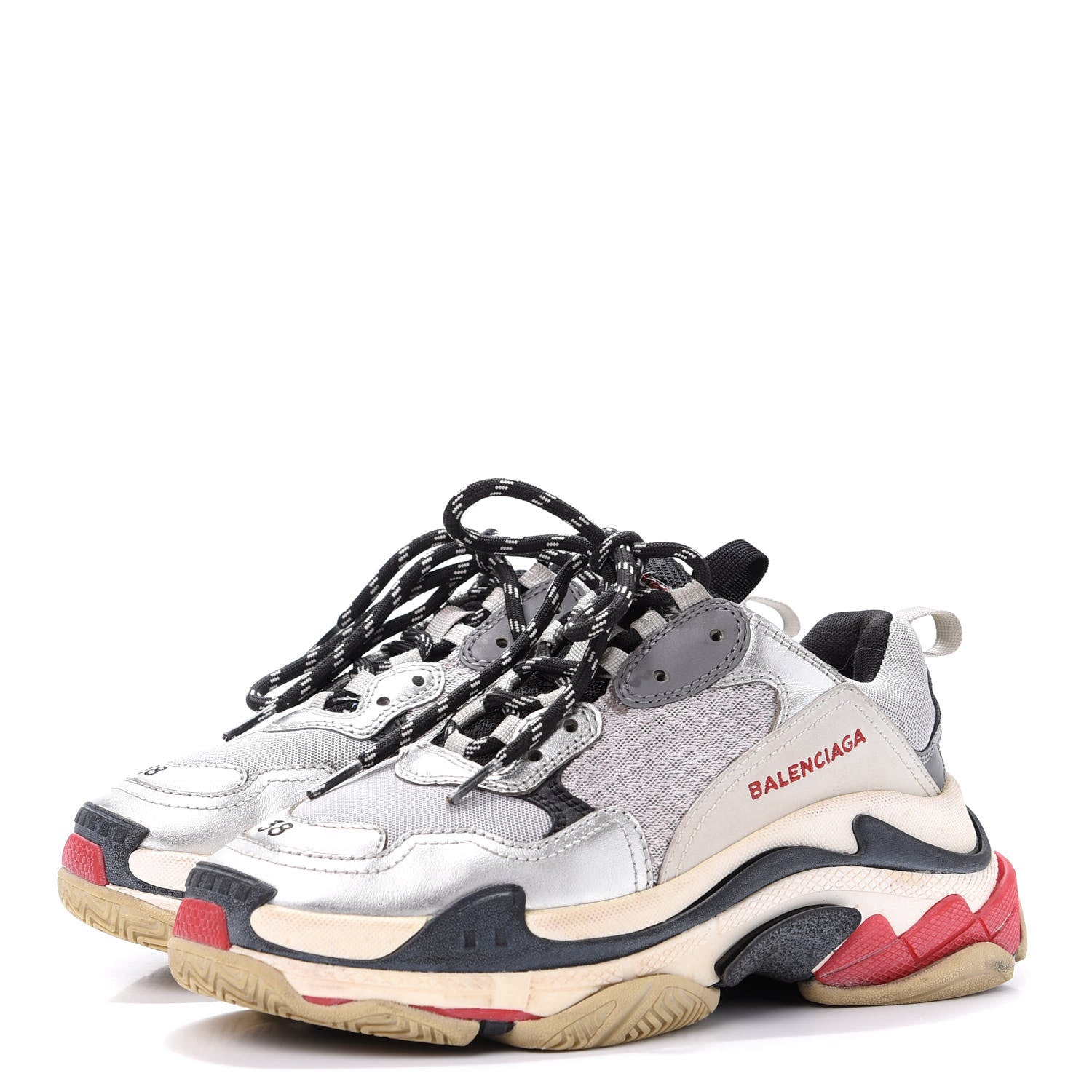 Balenciaga Mesh Nubuck Womens Triple S Sneakers 38 Black Argent 3 of 9