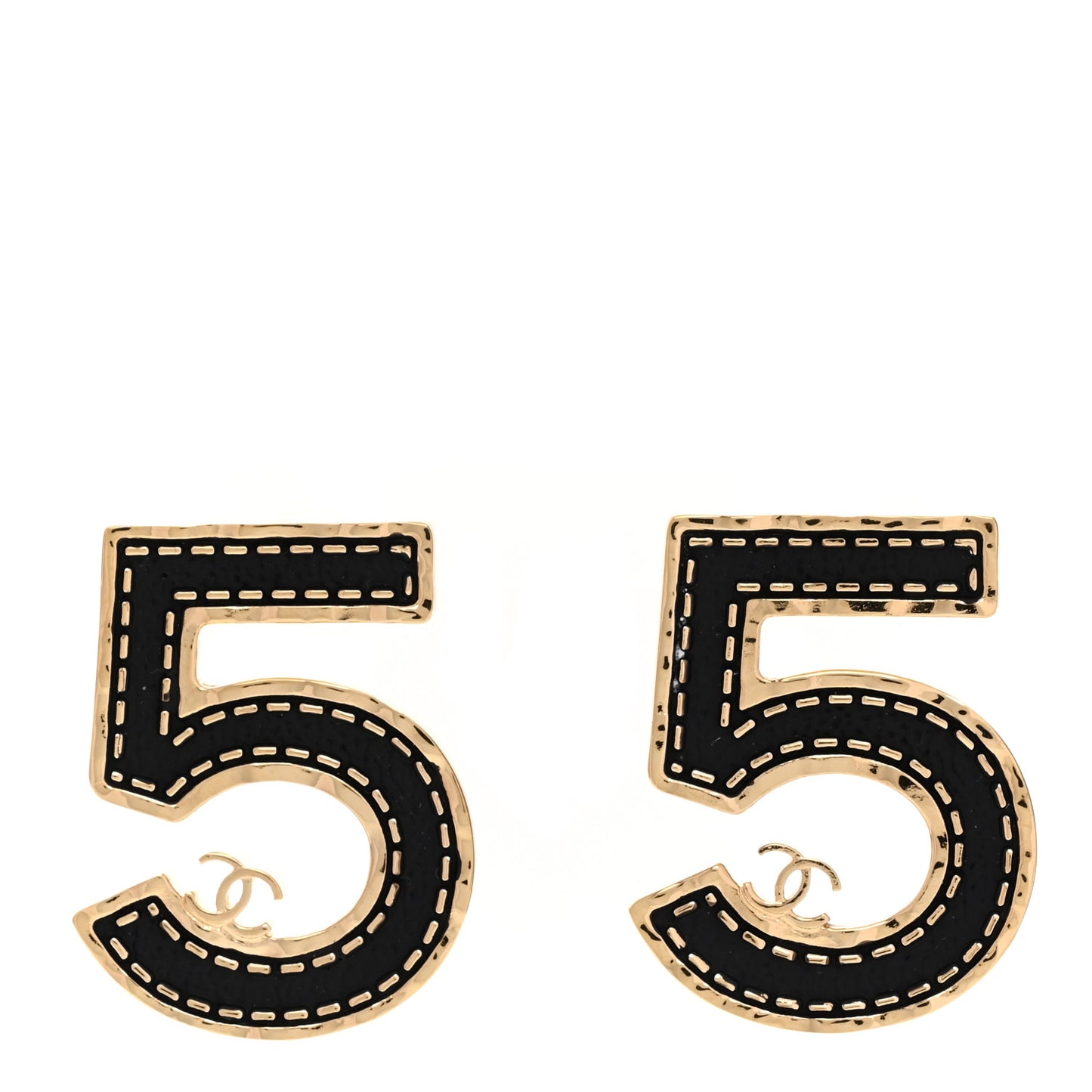 Metal CC No 5 Earrings  Gold Black