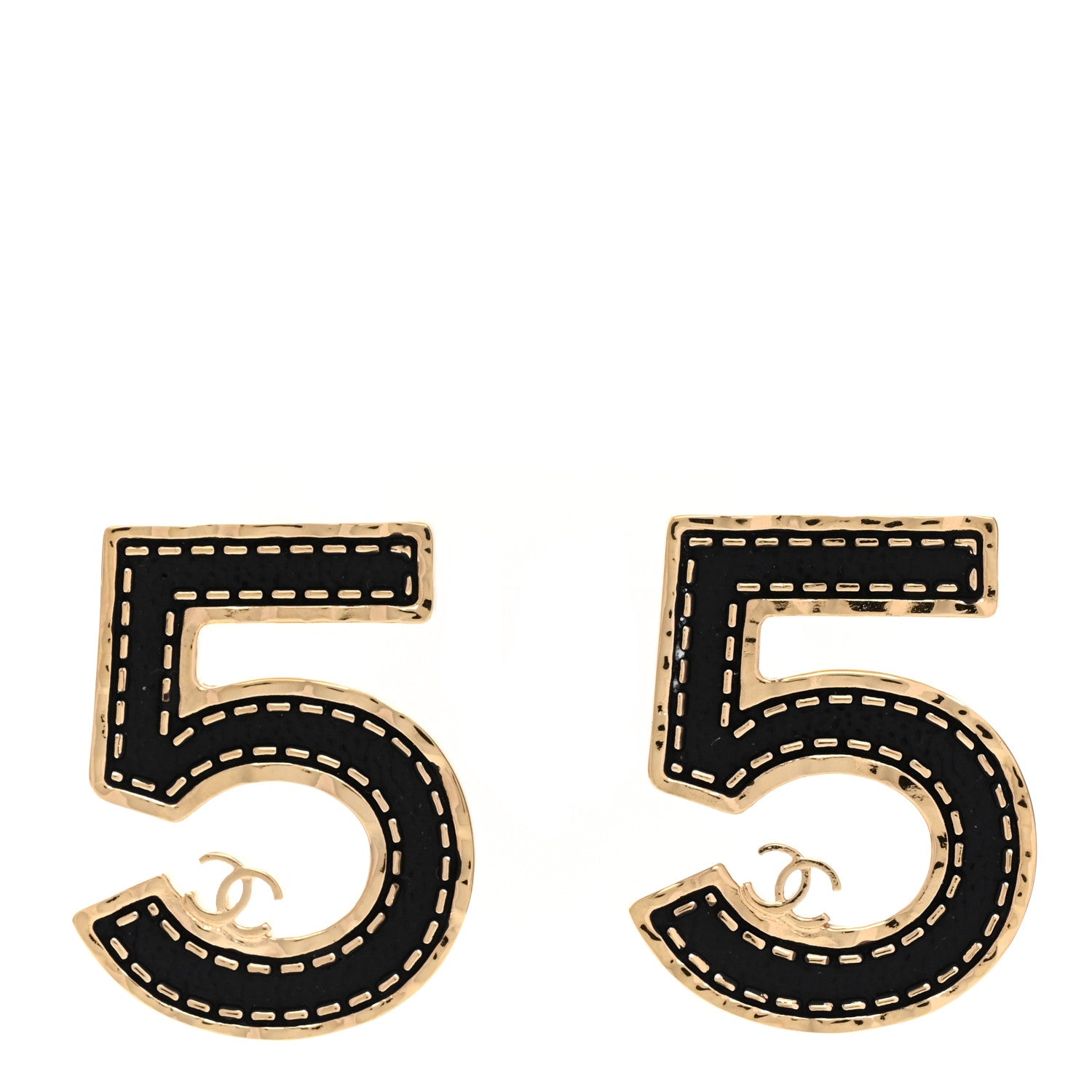 Chanel Metal CC No 5 Earrings  Gold Black 1 of 5