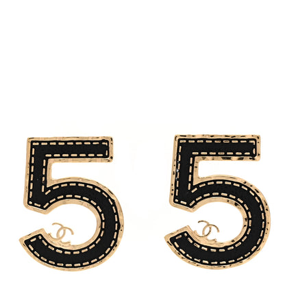 Chanel Metal CC No 5 Earrings  Gold Black 1 of 5