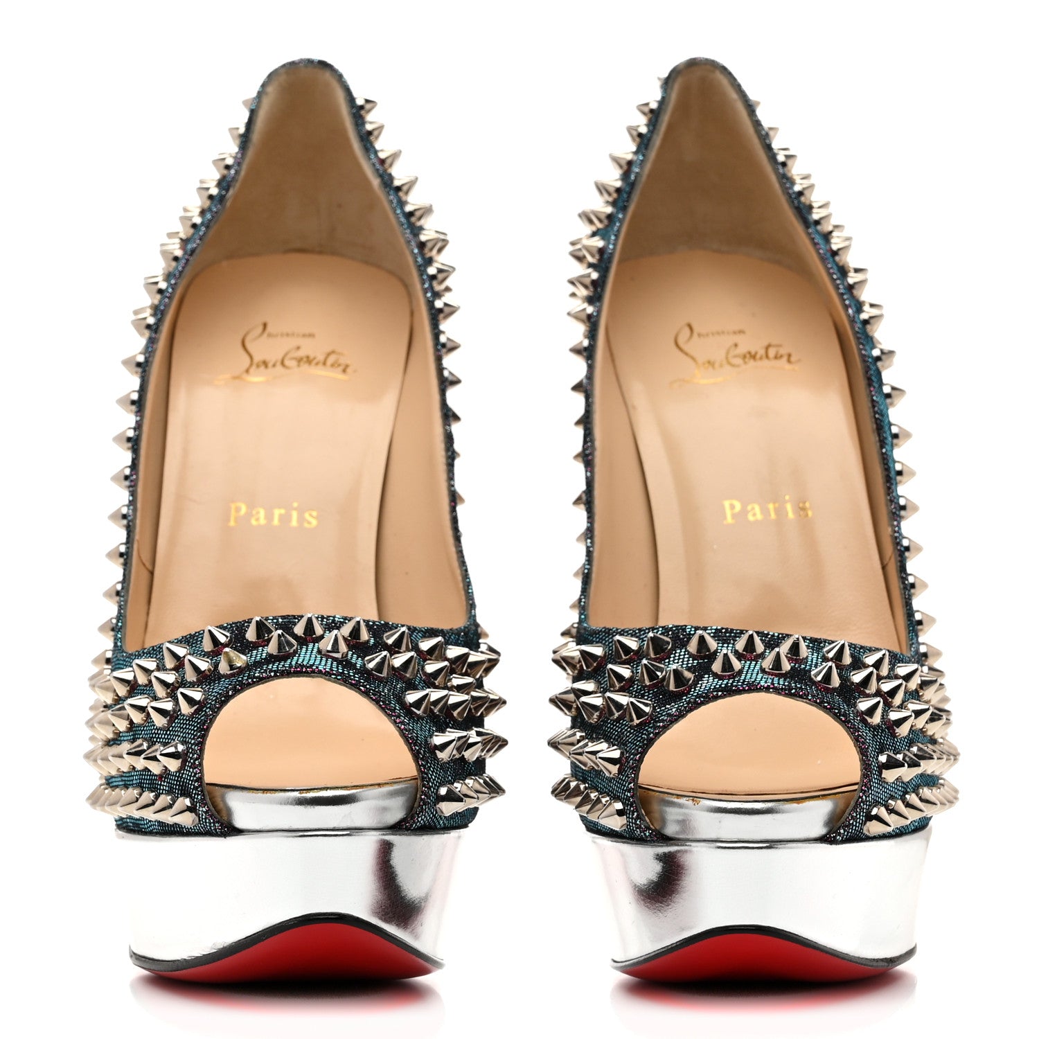 近日削除予定！早いもの勝ちChristian Louboutin ハイヒール Christian Louboutin Lame Satin Lady Peep Spikes 150 Pumps 39
