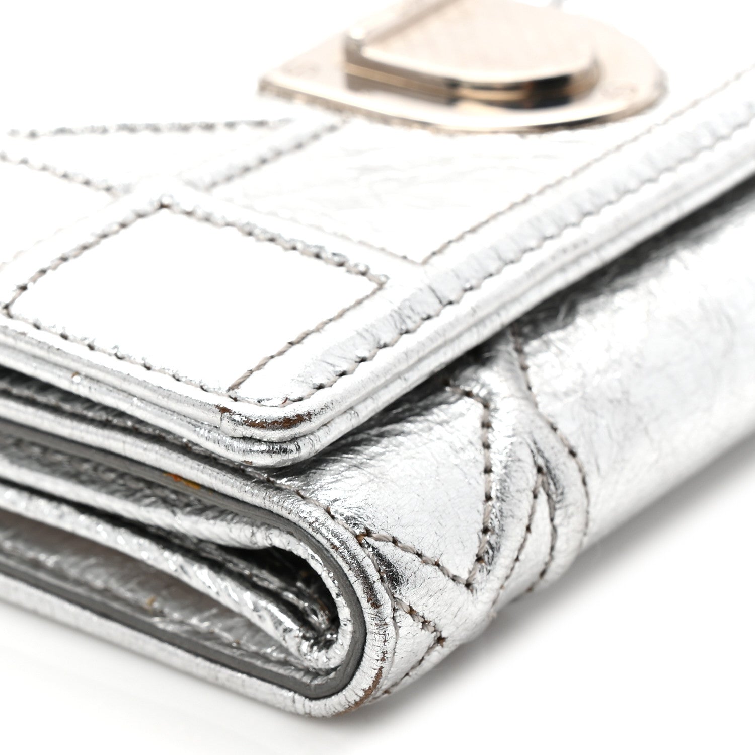 Christian Dior Ceramic Effect Deerskin Cannage Diorama Elancee Wallet Silver 9 of 9