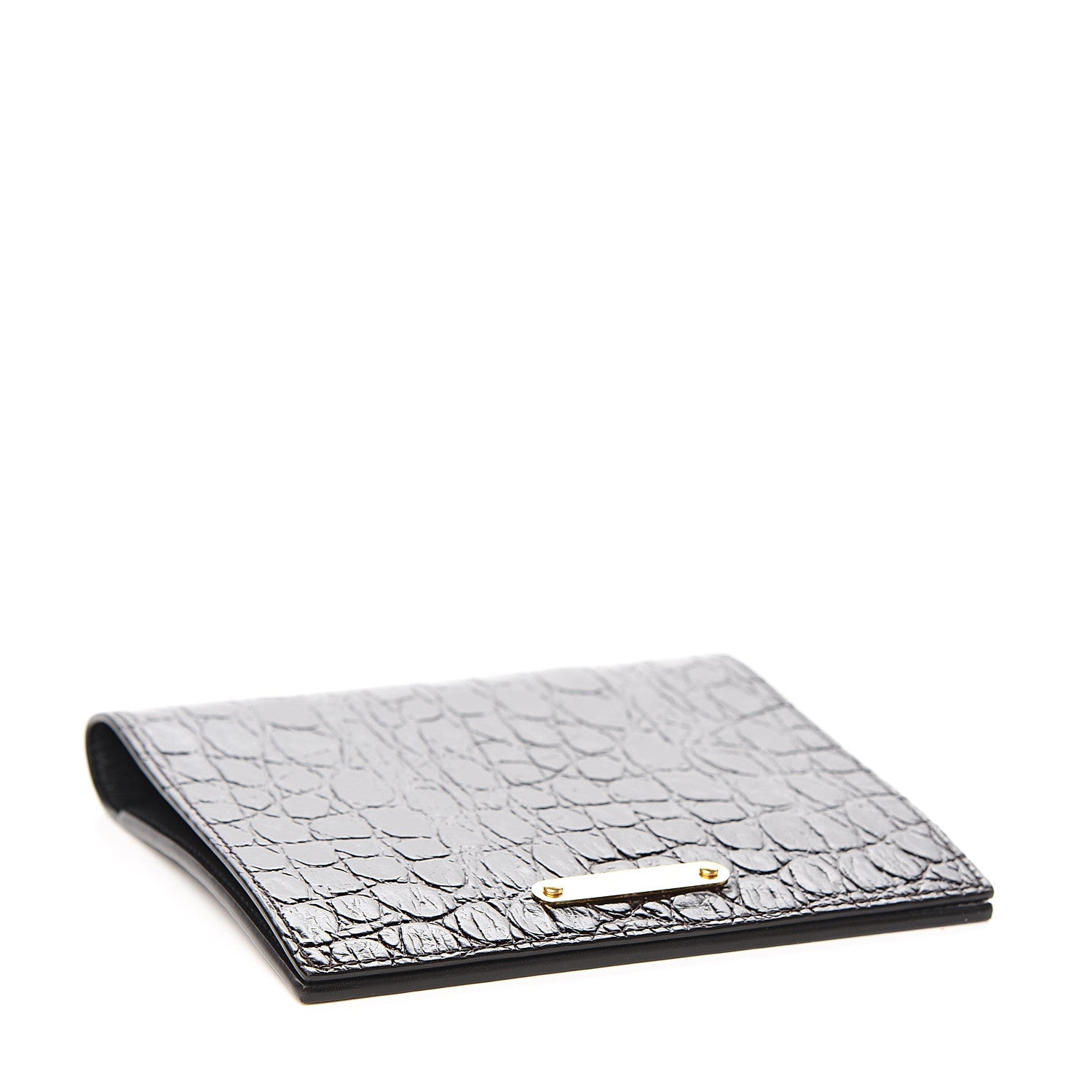 Saint Laurent Calfskin Crocodile Embossed Wallet Black 3 of 5