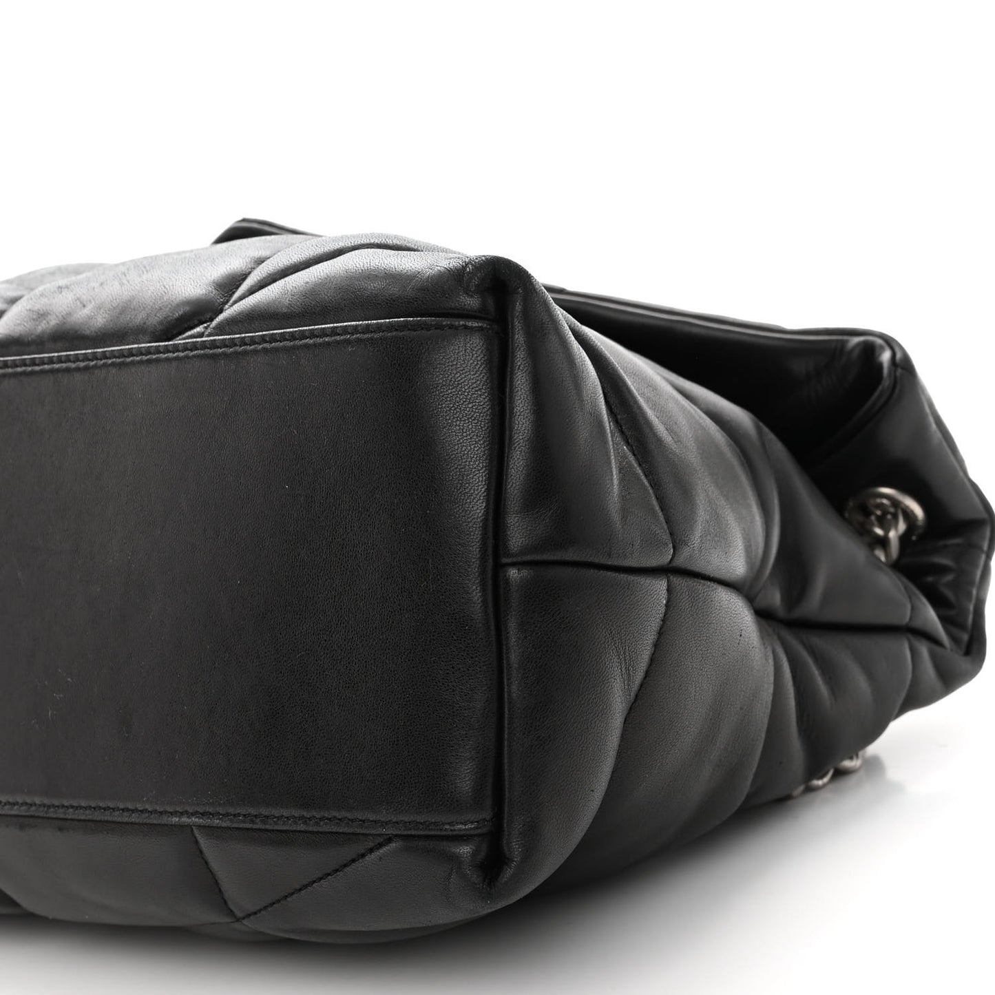 Lambskin Quilted Medium Loulou Puffer Monogram Chain Satchel Black