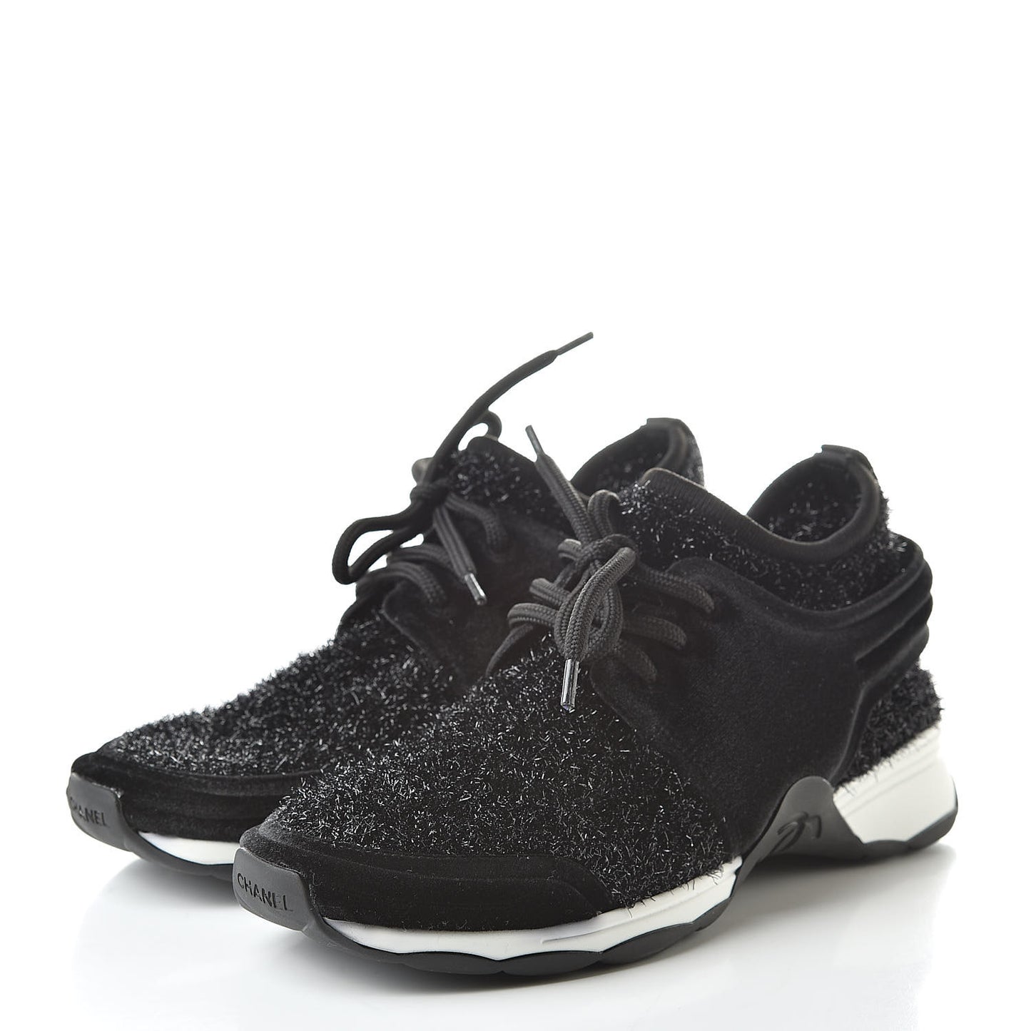 Stretch Fabric Velvet CC Sneakers 36.5 Black