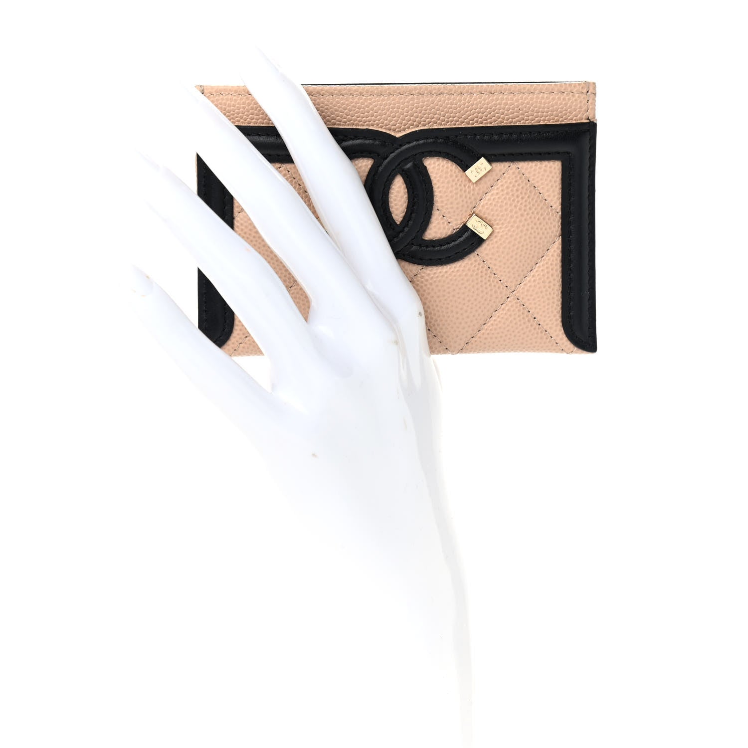 Chanel Caviar Quilted Filigree Card Holder Beige Black 8 of 10